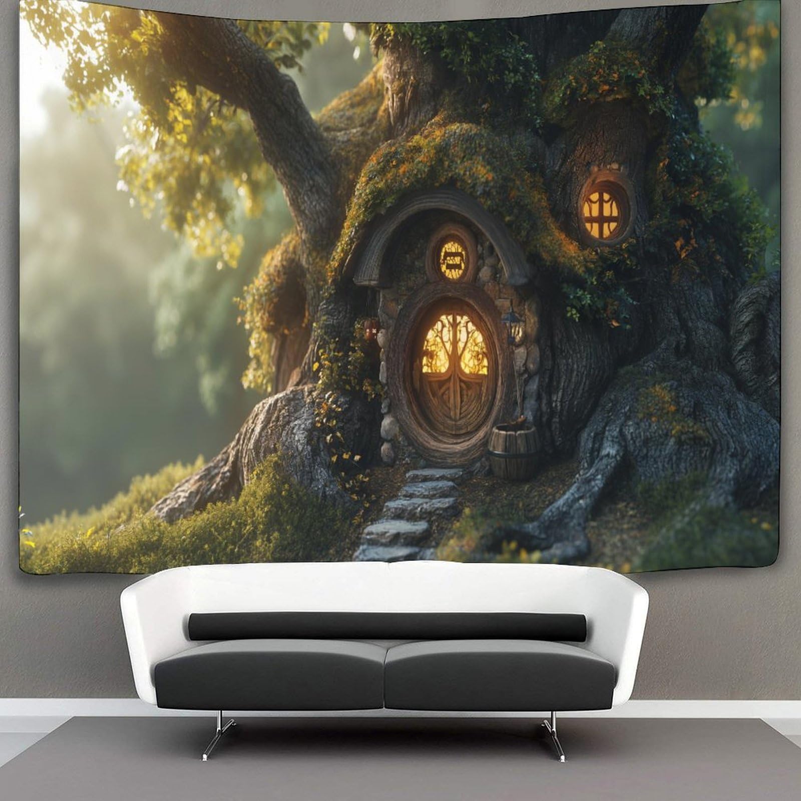 kaiyun 70cmx100cm Tapestry Jungle Cabins Tapestries Bio Buildings 3D Printing Wall Hanging Home Decorations