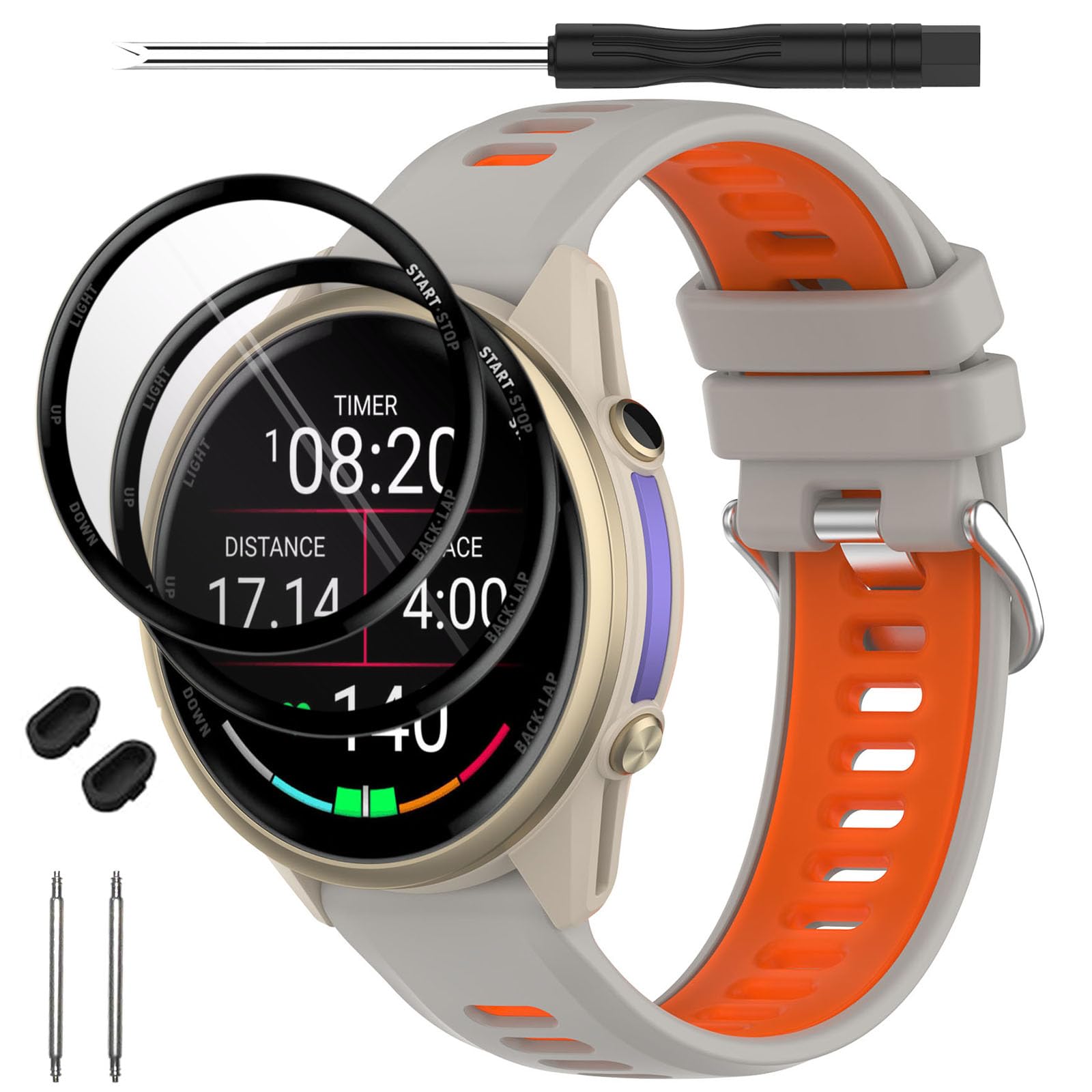 TopPerfekt Watch Straps Compatible with Garmin Forerunner 970, Soft Silicone Replacement Band Wristbands Fit for Garmin Forerunner 965/955/Descent G1 Smartwatch for Women Men Grey - Orange โ image 1