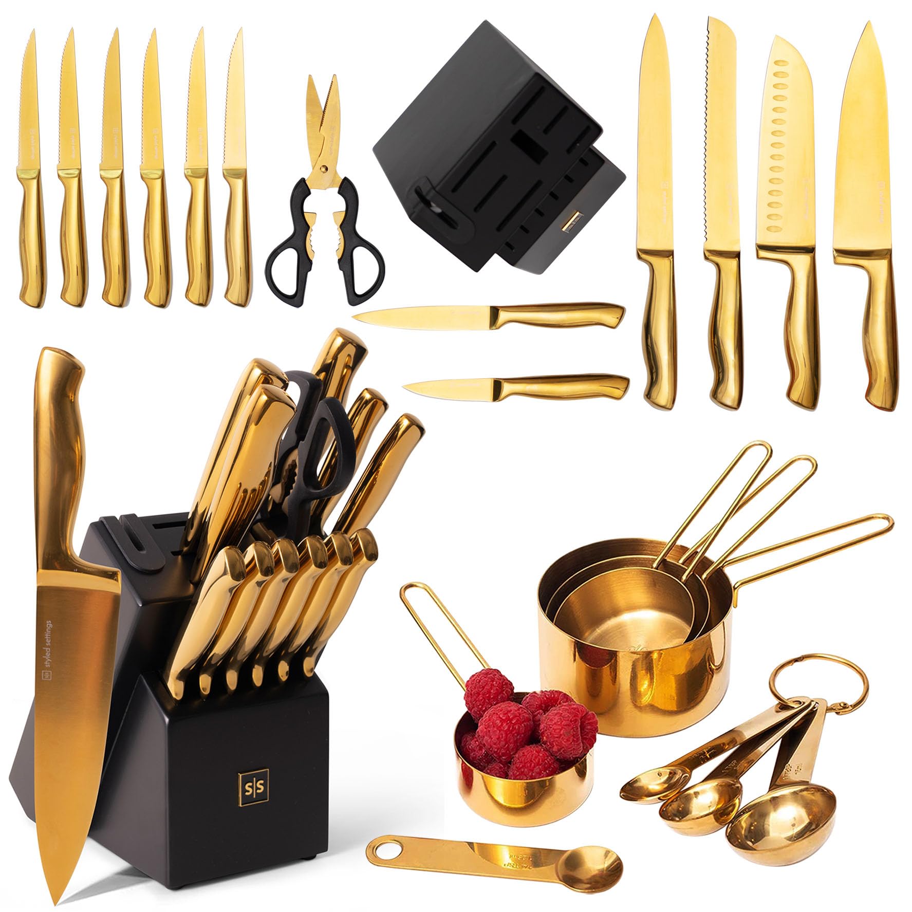 Amazon.com: Black and Gold Knife Set with Block Self-Sharpening