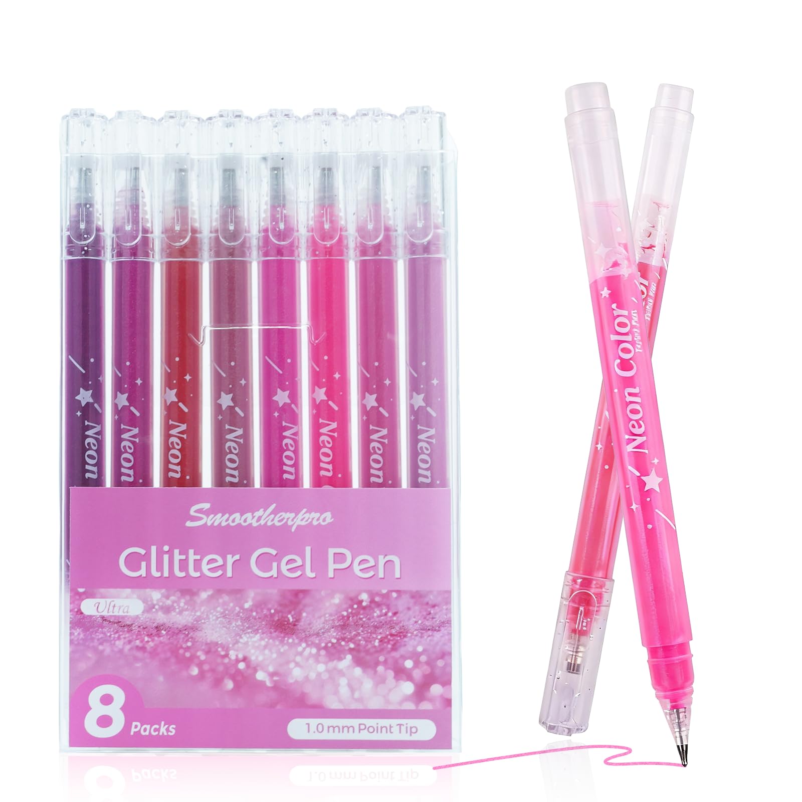 SMOOTHERPRO Metallic Glitter Gel Pens | Pack of 8 | 1.0 mm Tip Red Glitter Sparkly Biro | Gel Pens for Adult Colouring Books Cards Journaling Crafting Drawing Writing（GLP008R）| Red Series — image 1