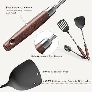 Titanium Spatula Set of 3 for Kitchen, Kitchen Utensil Set Pure Titanium, Food Grade, High Heat Resistant Cooking Utensils, Easy to Clean, Black