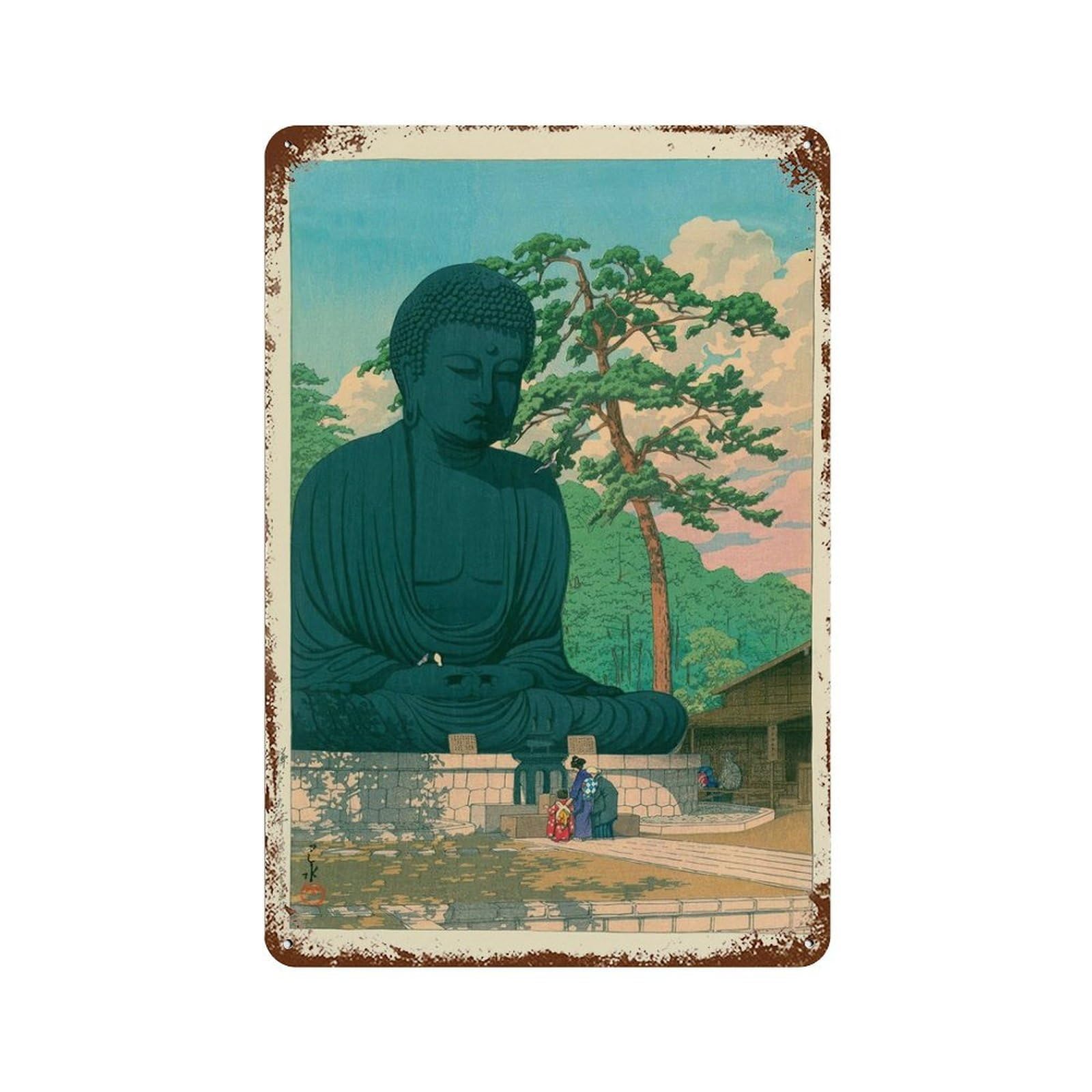 xiaoxiaoshen Japanese Buddha Woodblock Wall Decor Art Metal Tin Poster Modern Home Decor Art Home Bar Shop Decorations Vintage Sign 30x20cm