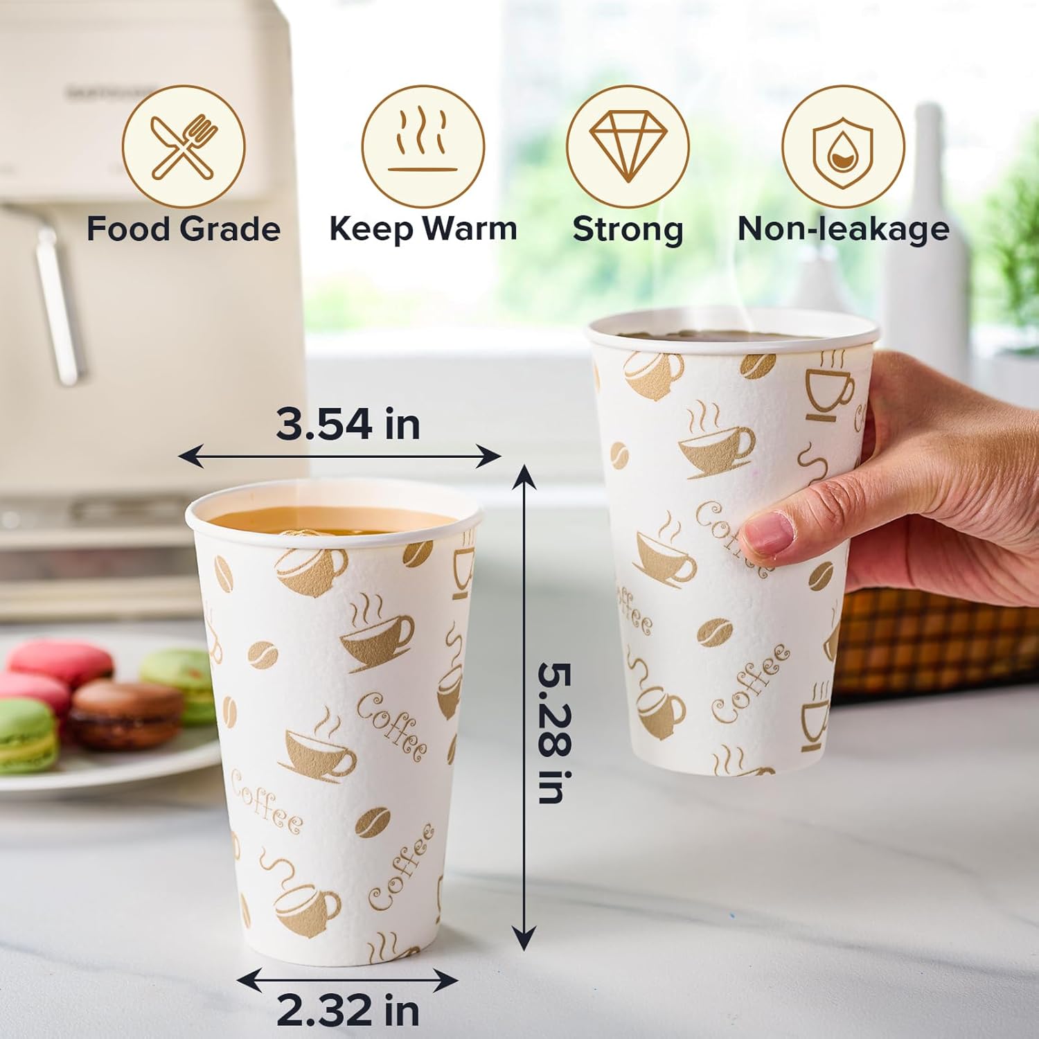 LITOPAK 100 Pack 16oz Paper Coffee Cups, Disposable Insulated Hot Coffee Cups 16 Ounce for Cafes, Families, and Parties - Image 4