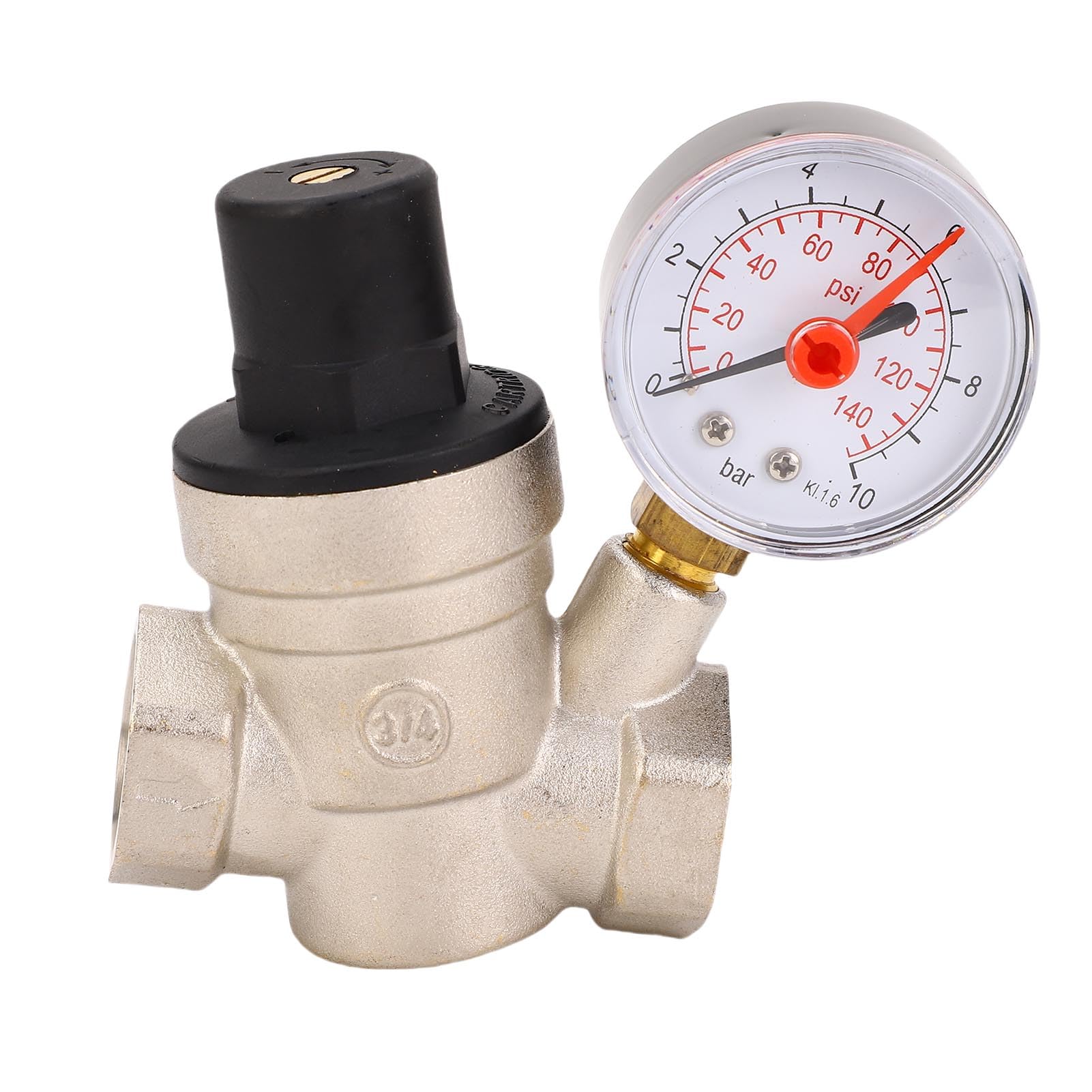 Regulador de presión de agua de latón ajustable DN20 con manómetro de acero de 0-160 PSI para jardín