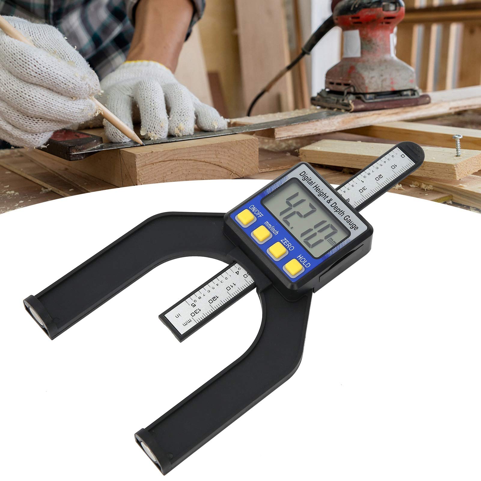 Calibro Elettronico di Altezza E Profondità, Mini Calibro Display Digitale Righello Per La Lavorazione del Legno Strumento di Misura in Plastica ABS da 0 a 80 Mm Calibro di Misurazione Magnetico