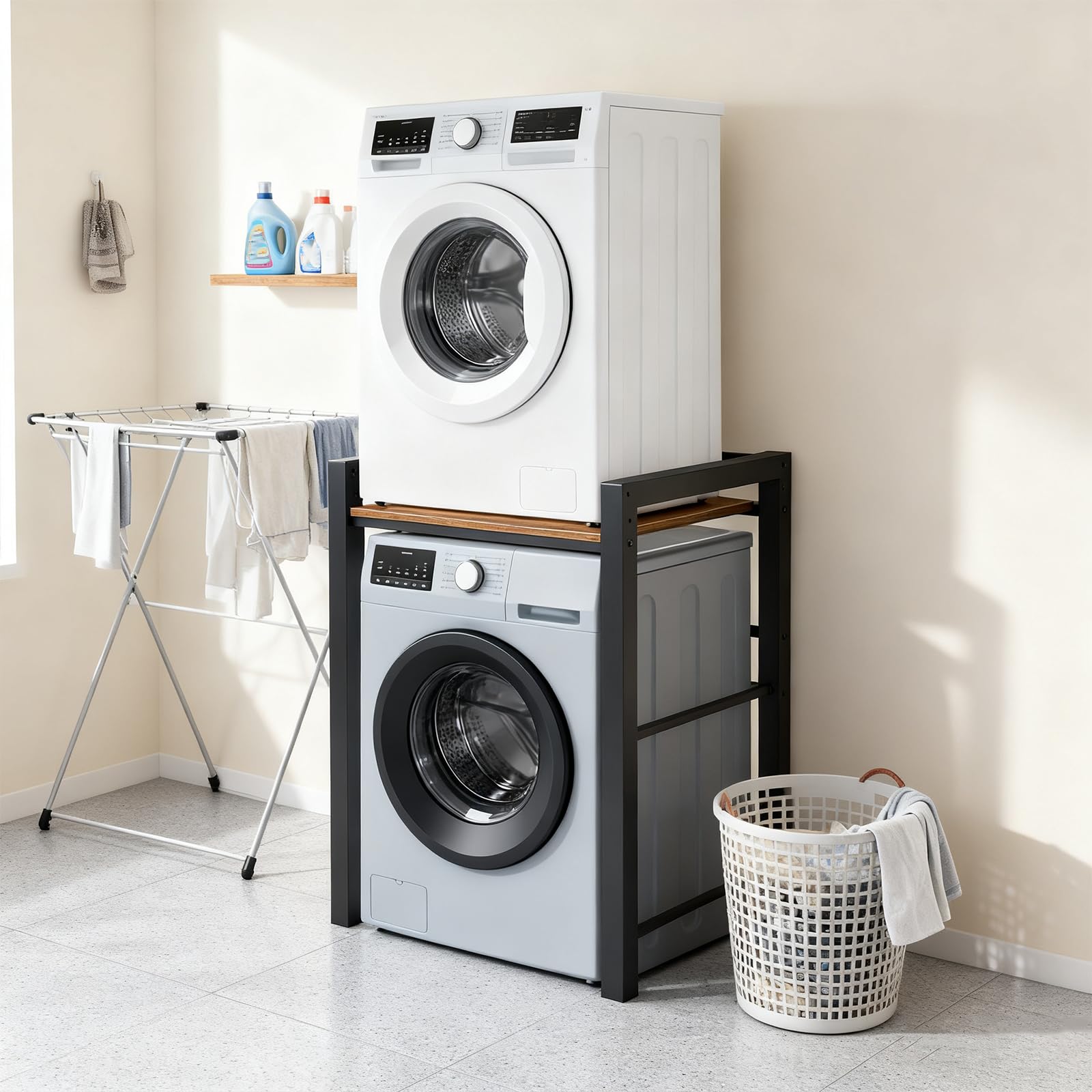 Mensola per lavatrice, lavatrice e asciugatrice sopra l'altro, scaffali per  lavatrice, portata 300 kg, per bagno, cucina, balcone, lavanderia (nero) :  Amazon.it: Casa e cucina