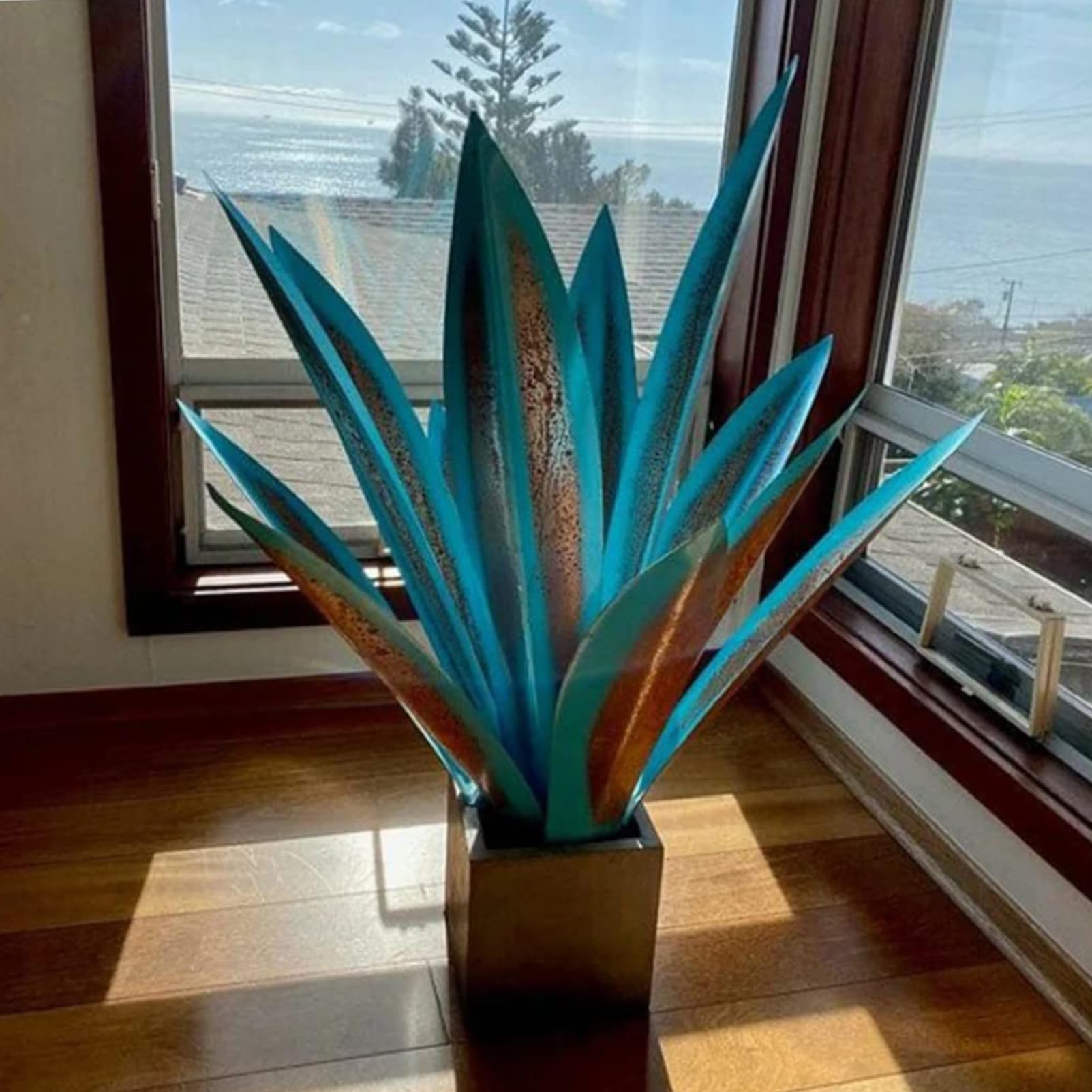 Scultura in Metallo di Agave da Esterno – Ornamento Decorativo per Giardino, Prato E Patio Blue,65cm