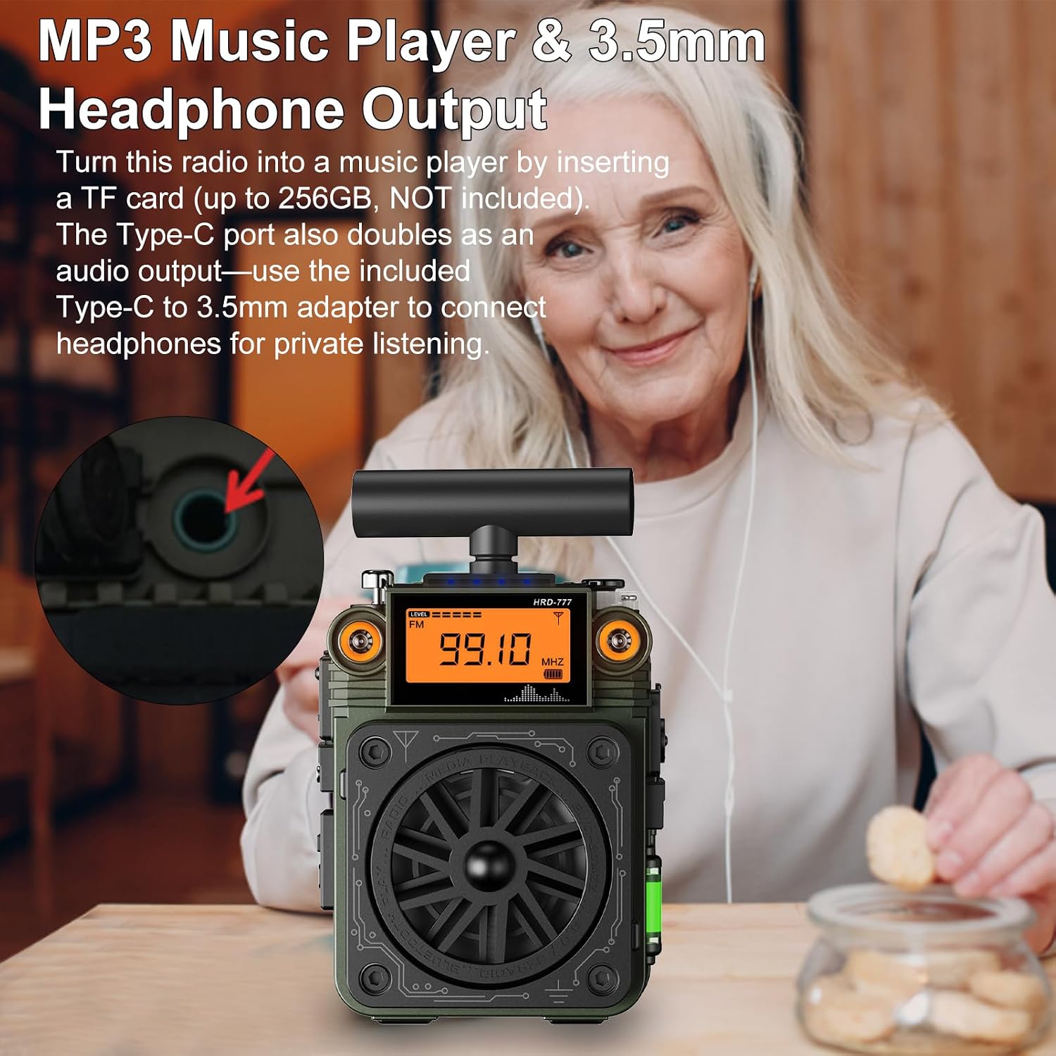 Cuifati Multiband Radio Portable Shortwave Receiver with FM AM SW WB Bluetooth 5.2 TF Card Playback 6 EQ Modes SOS Alarm Type C Charging for Outdoor Camping Hiking Emergency (Army Green)