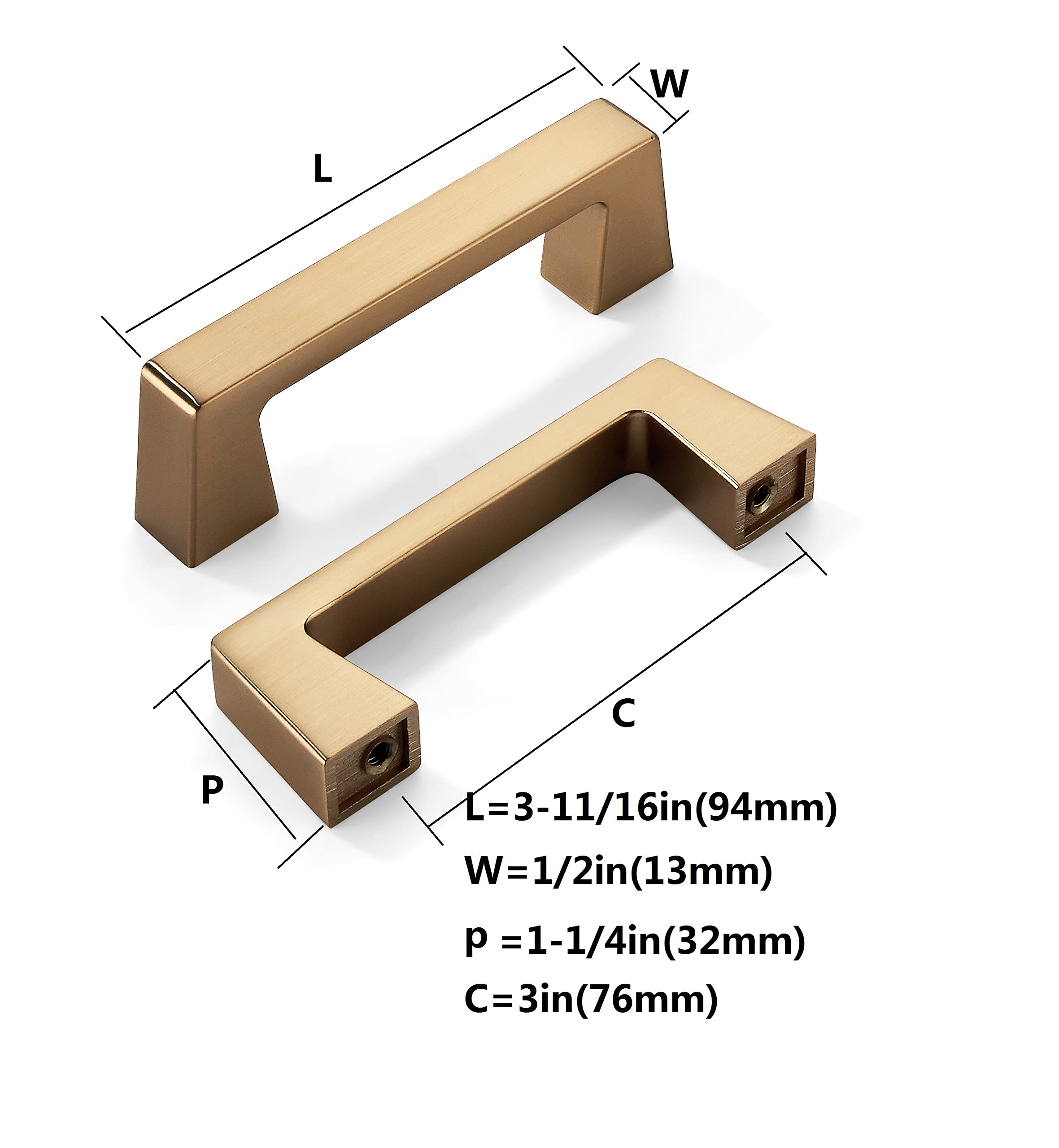 KHTUMEWARE-265 Champagne Bronze Cabinet Pulls CTC 3 in (76 mm) 2-Pack in Champagne Bronze — KHTUMEWARE