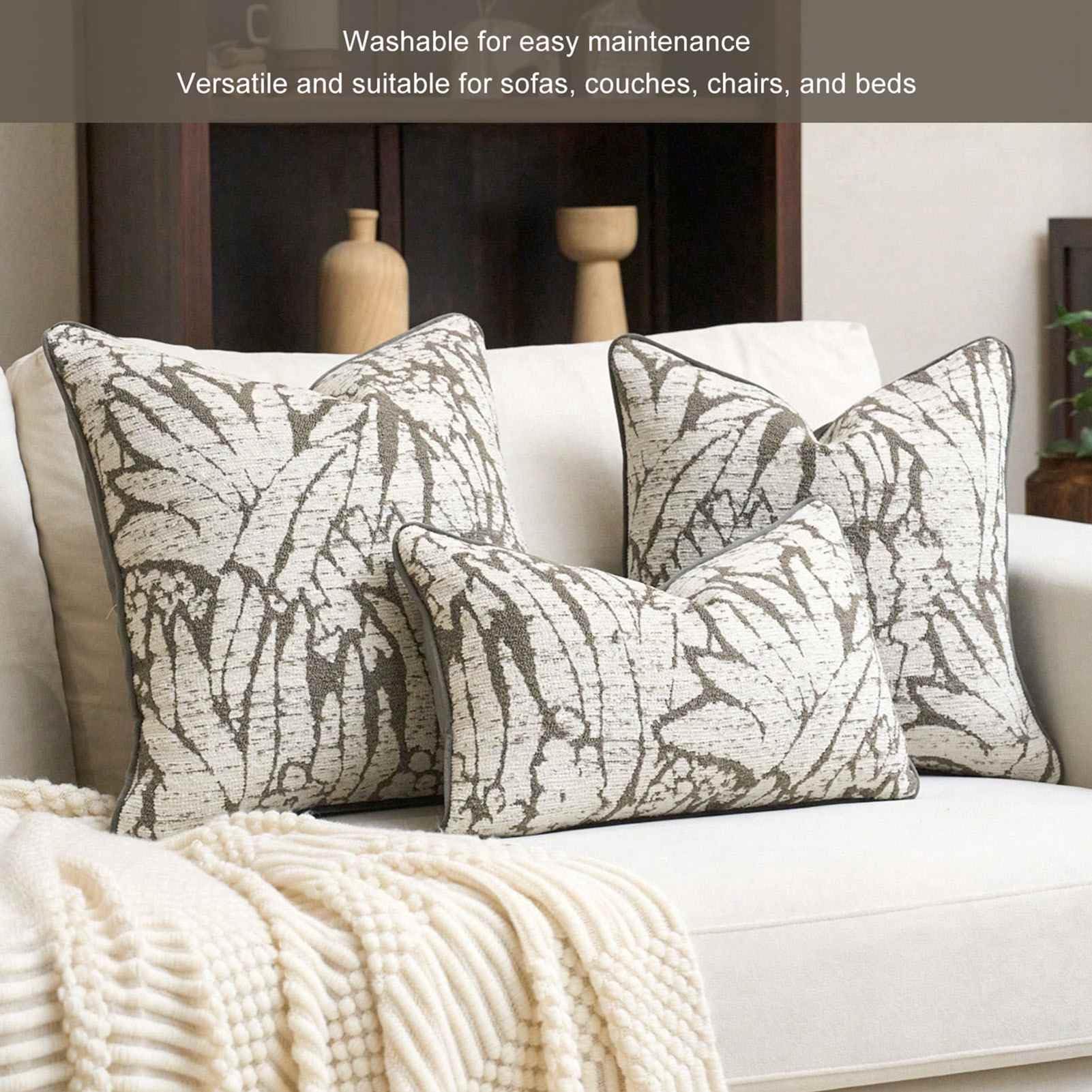 Fockety Federe per Cuscini, Confezione da 4 Federe in Morbido Tessuto di Poliestere Delicato Sulla Pelle con Accenti Boho, Decorazione Rustica con Motivo a Righe per Soggiorno, Divano, Camera da
