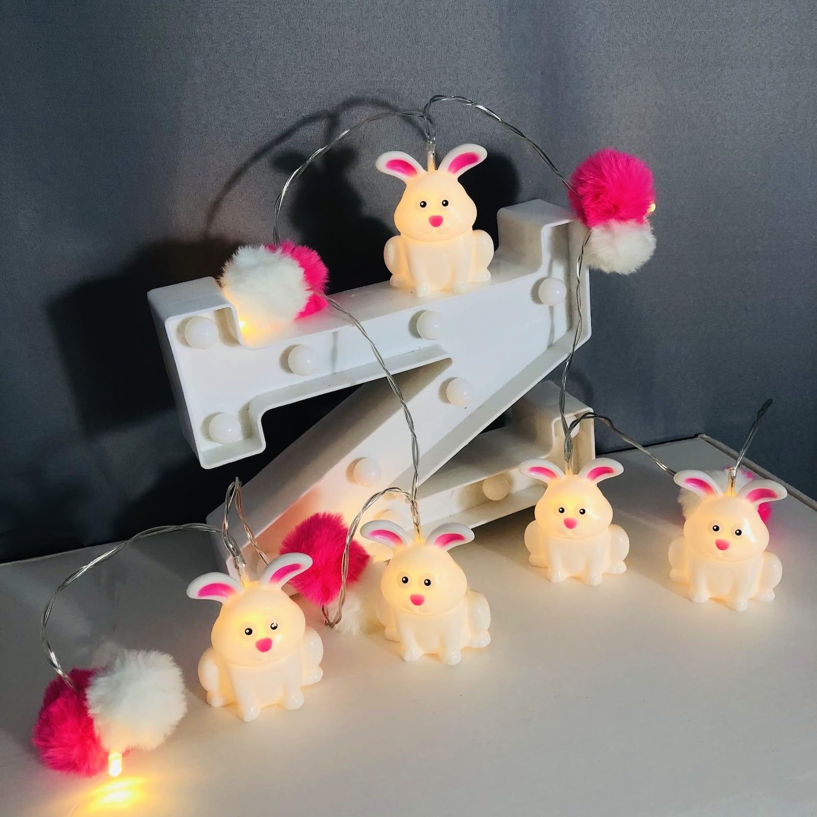 USB Plug in Bunny Rabbit Fairy Lights,1.65m 10LEDs String Lights Rabbit Night Mood Light for Garden Bedroom Festival Party Wedding Xmas Decor (Jade Rabbit)