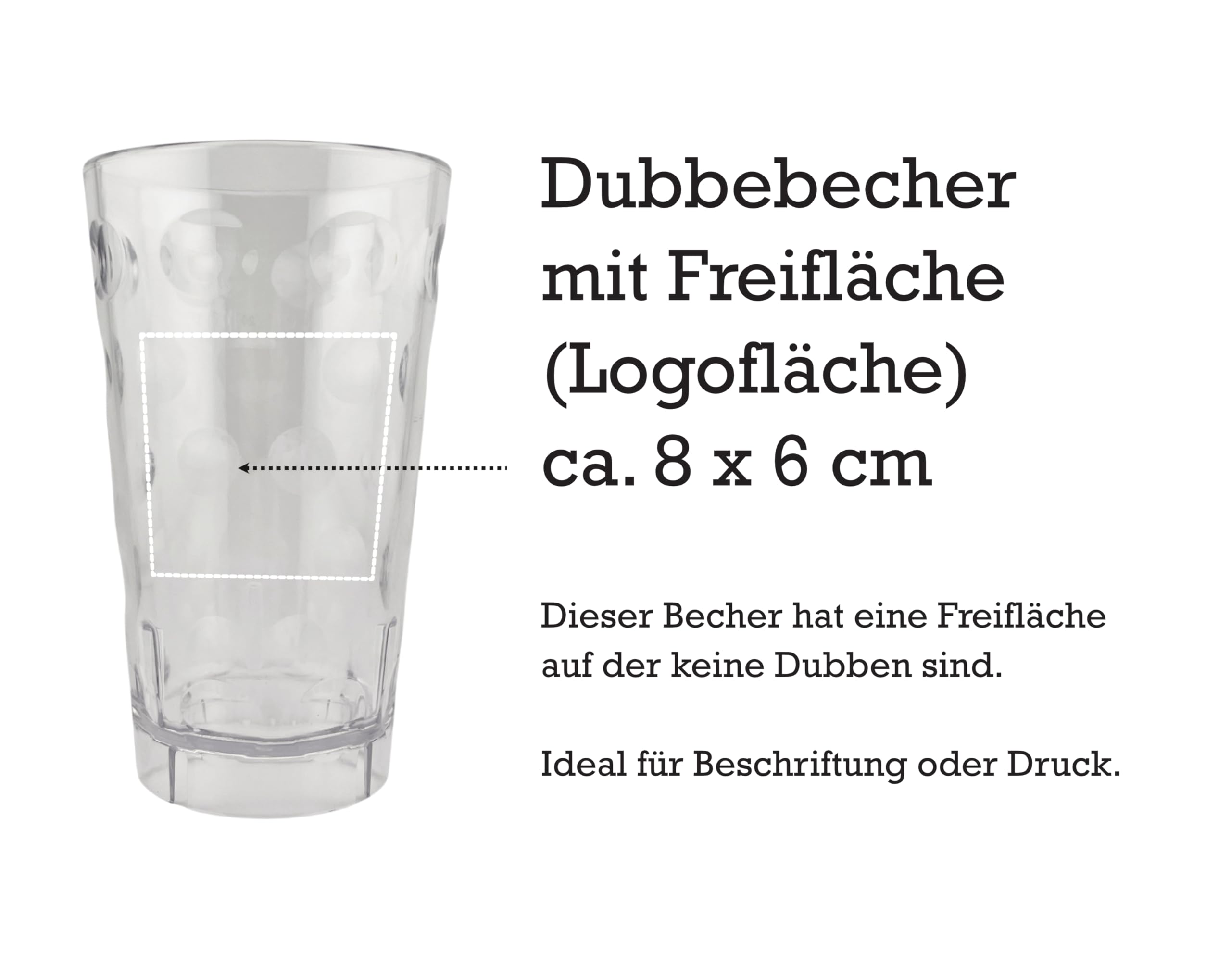 Dubbebecher 0,5 Liter (Transparent) aus Plastik mit Logofläche - mit Logofläche (Freifläche für Beschriftung oder Druck)