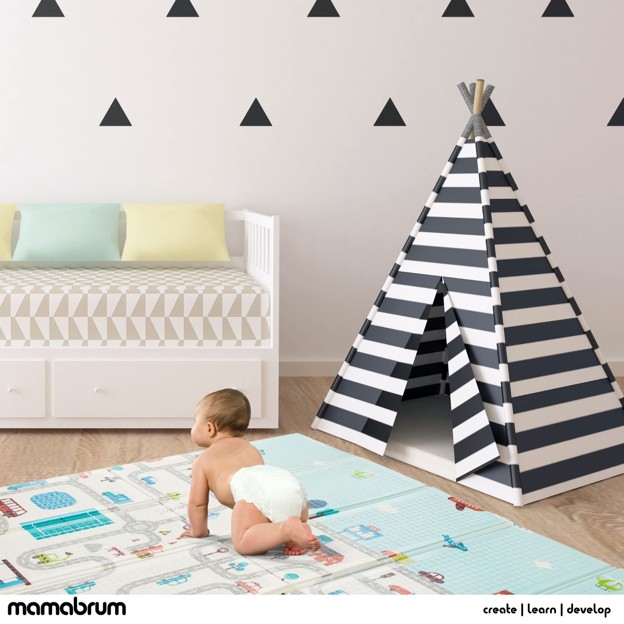 Mamabrum Tapis de jeu pour bébé - 200 x 180 x 1 cm - Pliable - En mousse - Étanche - Portable - Convient pour les enfants - Non toxique - Plus épais - Plus grand