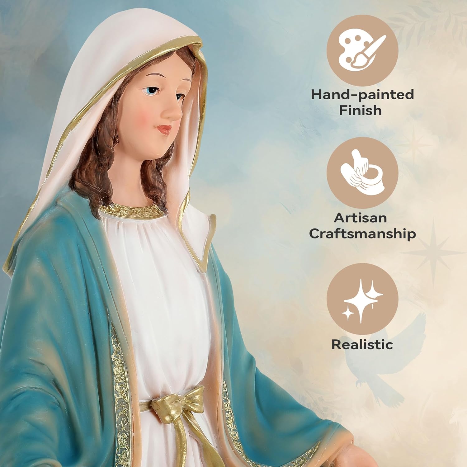 24" Tall Virgin Mary Statue, Our Lady of Grace Large Nativity Figures, Catholic Blessed Mother Mary Renaissance Resin Sculpture for Home, Altar, Church for Mom & Grandma
