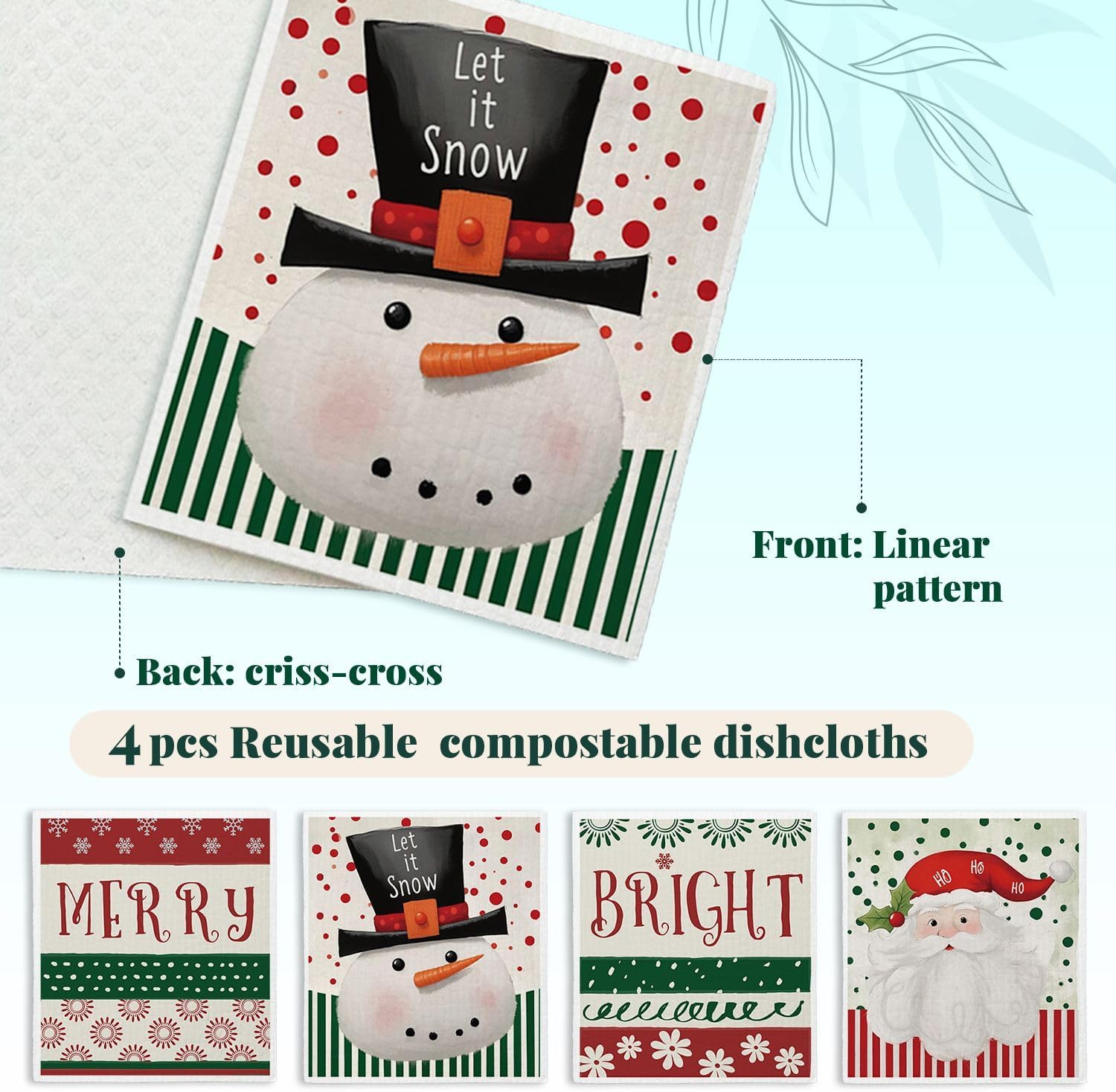 Vintage Christmas Winter Snowman Swedish Dishcloths for Kitchen, Papaya Reusable Paper Towels, Swedish Dish Cloths for Christmas, 4 Pack Dish Towels for Kitchen, Reusable Paper Towels image 3