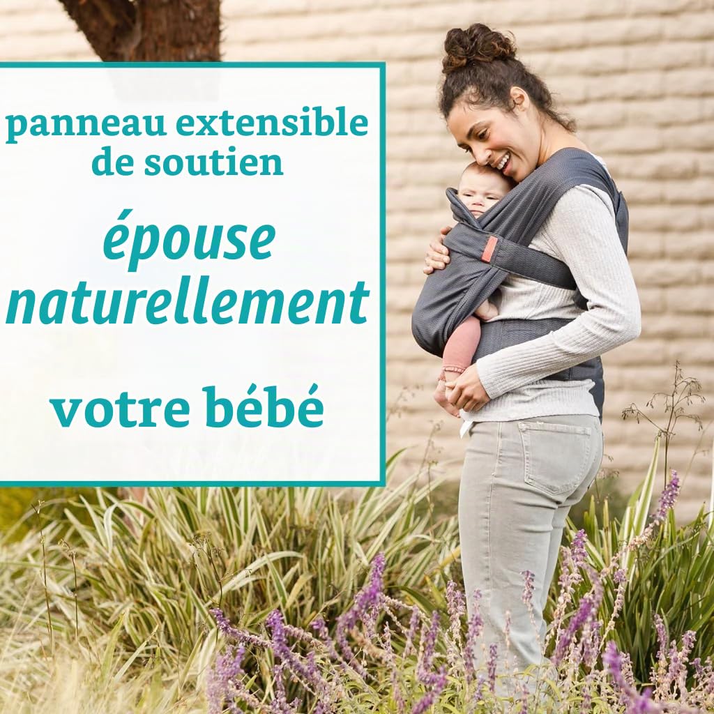 Infantino - Écharpe de Portage Bébé Hybride Hug & Cuddle - Porte Bebe Hybride - Housse de confidentialité matelassée - Pochette de rangement intégrée - Pour bébé de 3,2 à 11,8 kg - Gris foncé