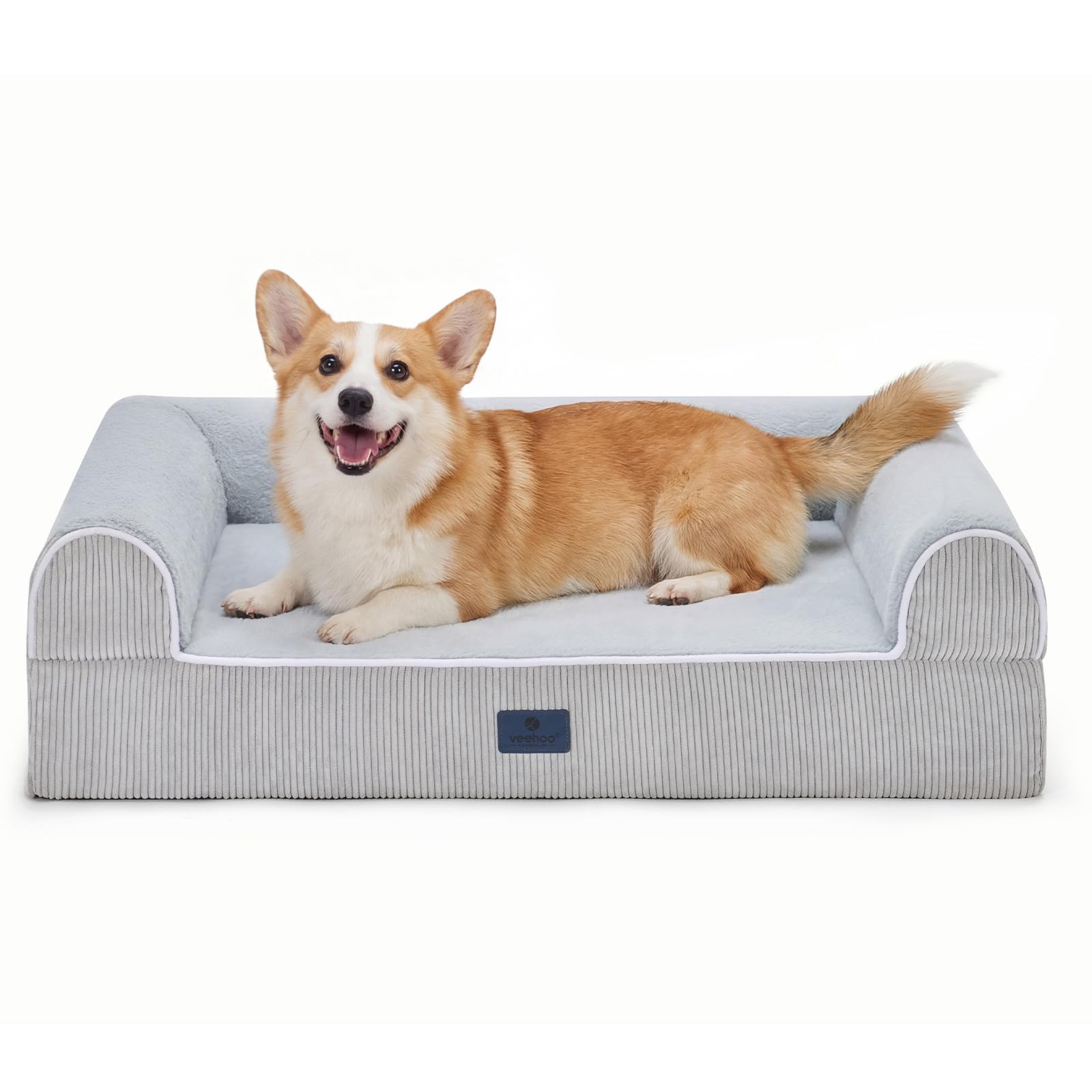Veehoo Orthopedic Dog Beds for Large & Medium Dogs, 13cm Extra Thick Memory Foam Supportive Big Dog Bed with Waterproof Washable Cover for senior dogs, 3-Sided Bolster with Soft Faux Fur, 90x65x25 cm