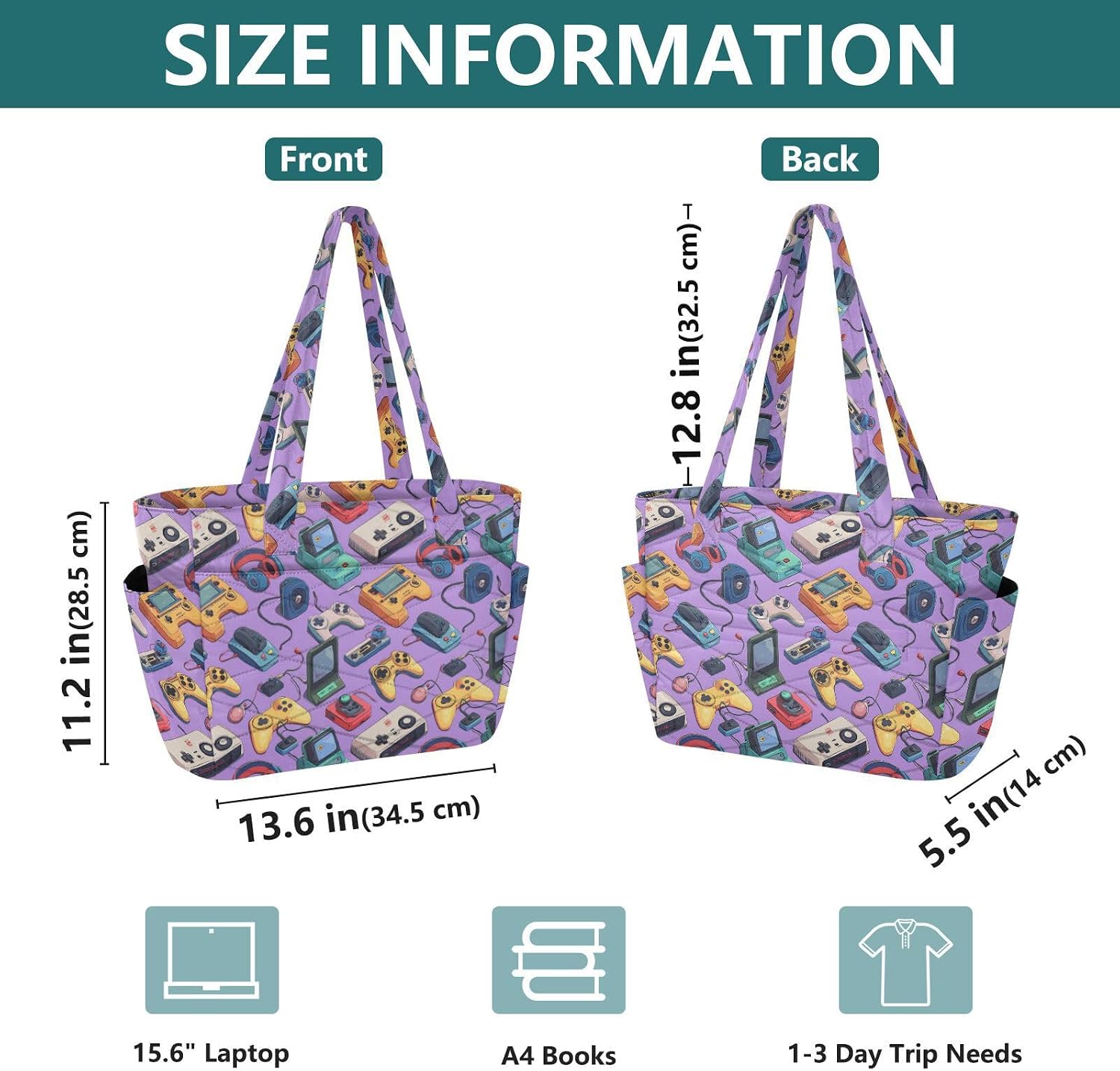 Women's tote handbags Game Controllers Embellished Green tote handbag for women Quilted Shoulder Bag for work travel shopping image 5