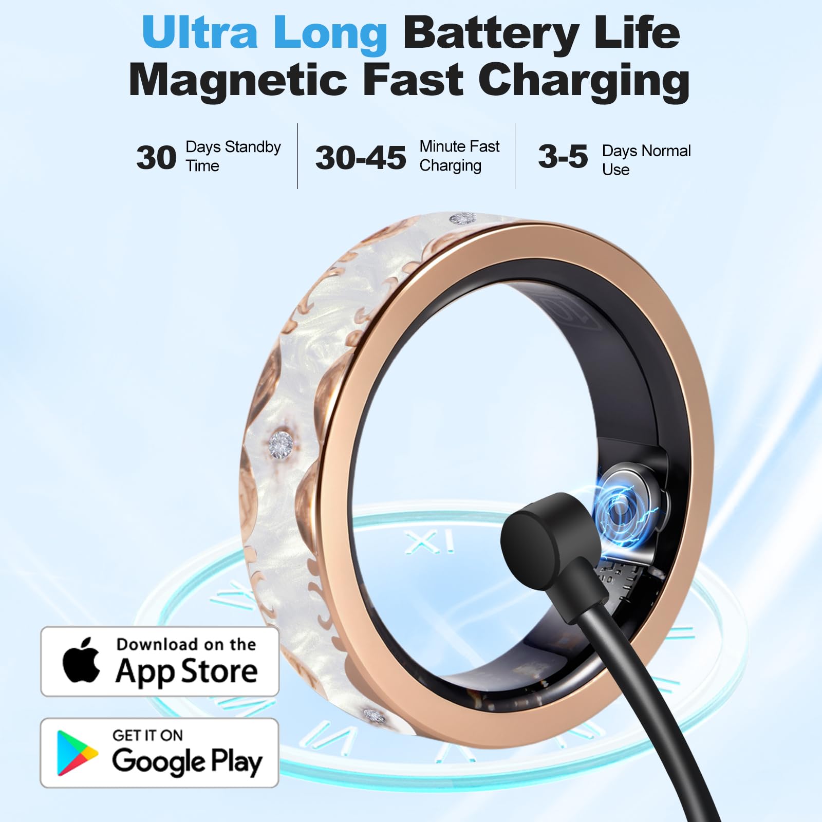 Bague intelligente pour homme et femme – Bague de suivi de santé étanche IP68 avec fréquence cardiaque, comptage de pas, surveillance du sommeil, sans frais d'abonnement pour iPhone/Android