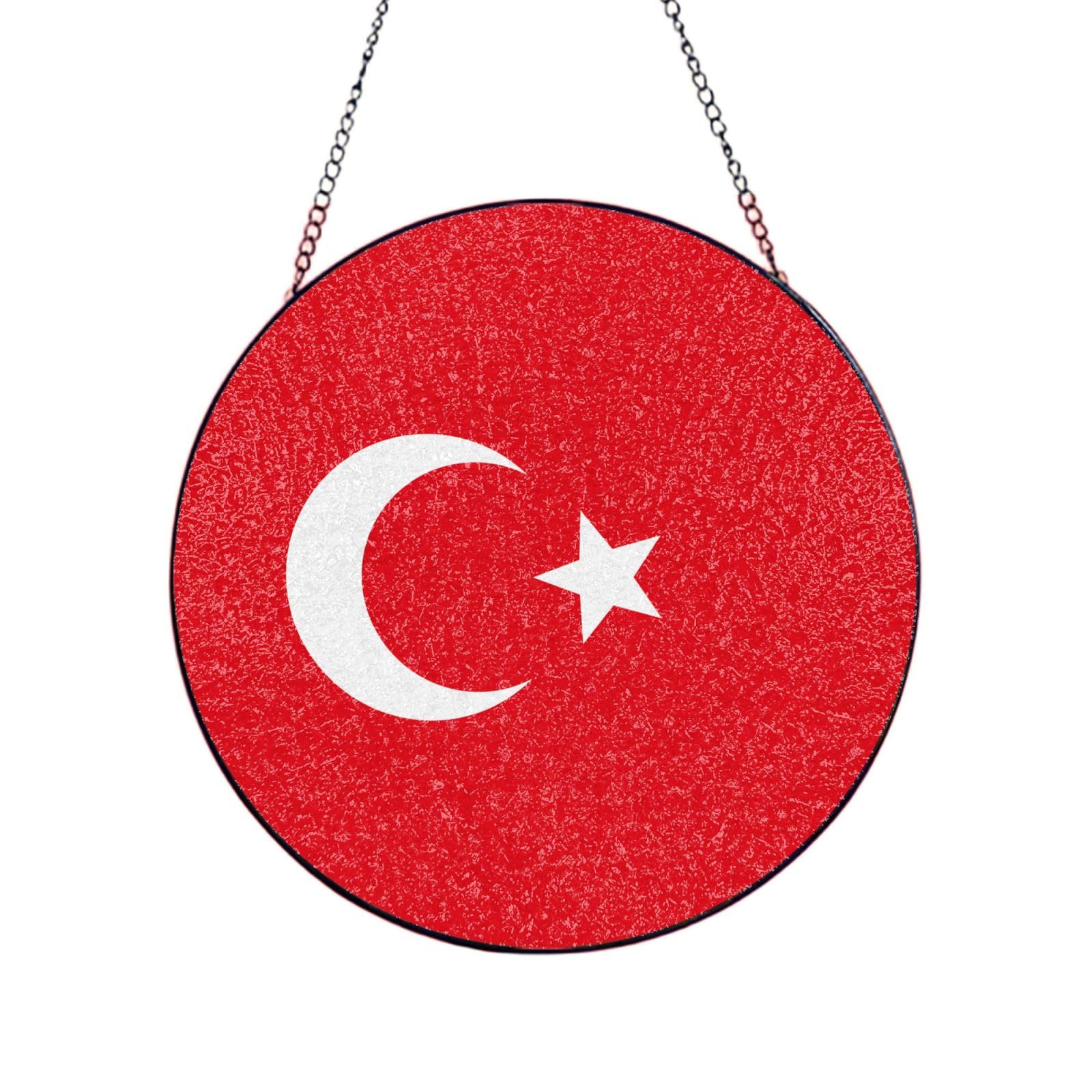 Phayah Flag Of Turkey Print Stained Glass Window Hanging Suncatcher For Door Terrace Garden Home Decor Sun Catcher Birthday Gifts For Lovers Dad Mom 10in（25cm）