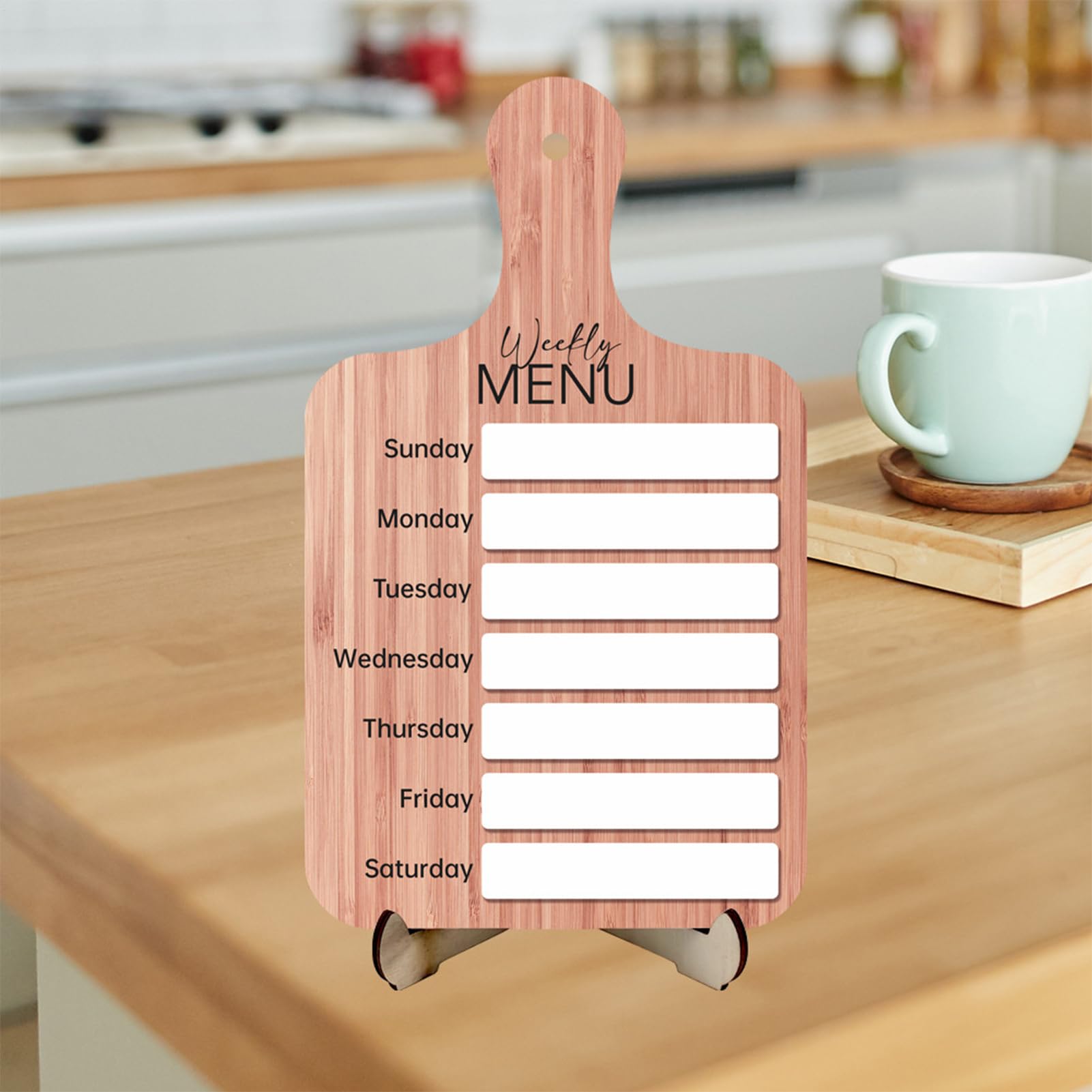 Wöchentliches Essensbrett, wöchentlicher Essensplaner,Wochenplanerblock aus Holz - Planungstafel Küchenkühlschrank, Wochenplaner, Speiseplan, inklusive 6 Farbmarkierungen