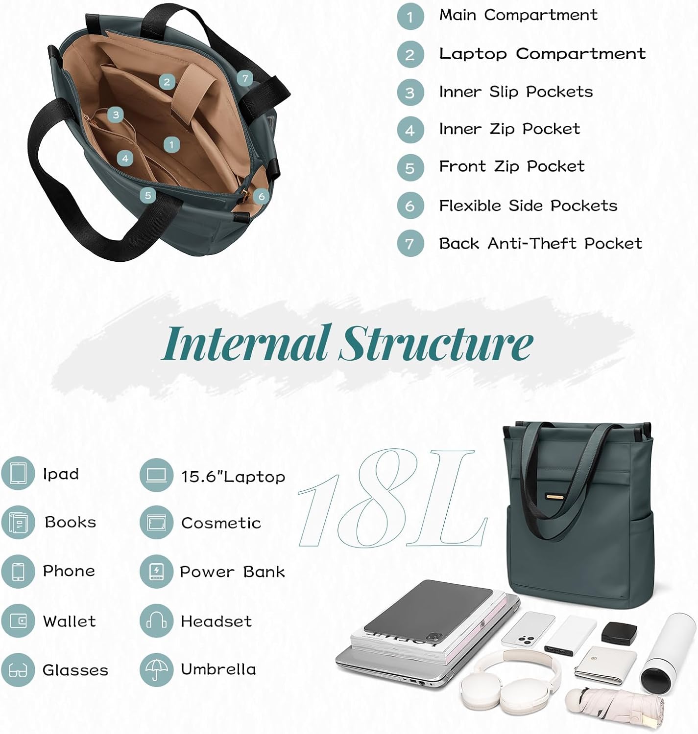 GOLF SUPAGS Convertible Laptop Backpack for Women Casual Daypack Notebook Tote Bag for Work College Travel Leisure (Atrovirens)