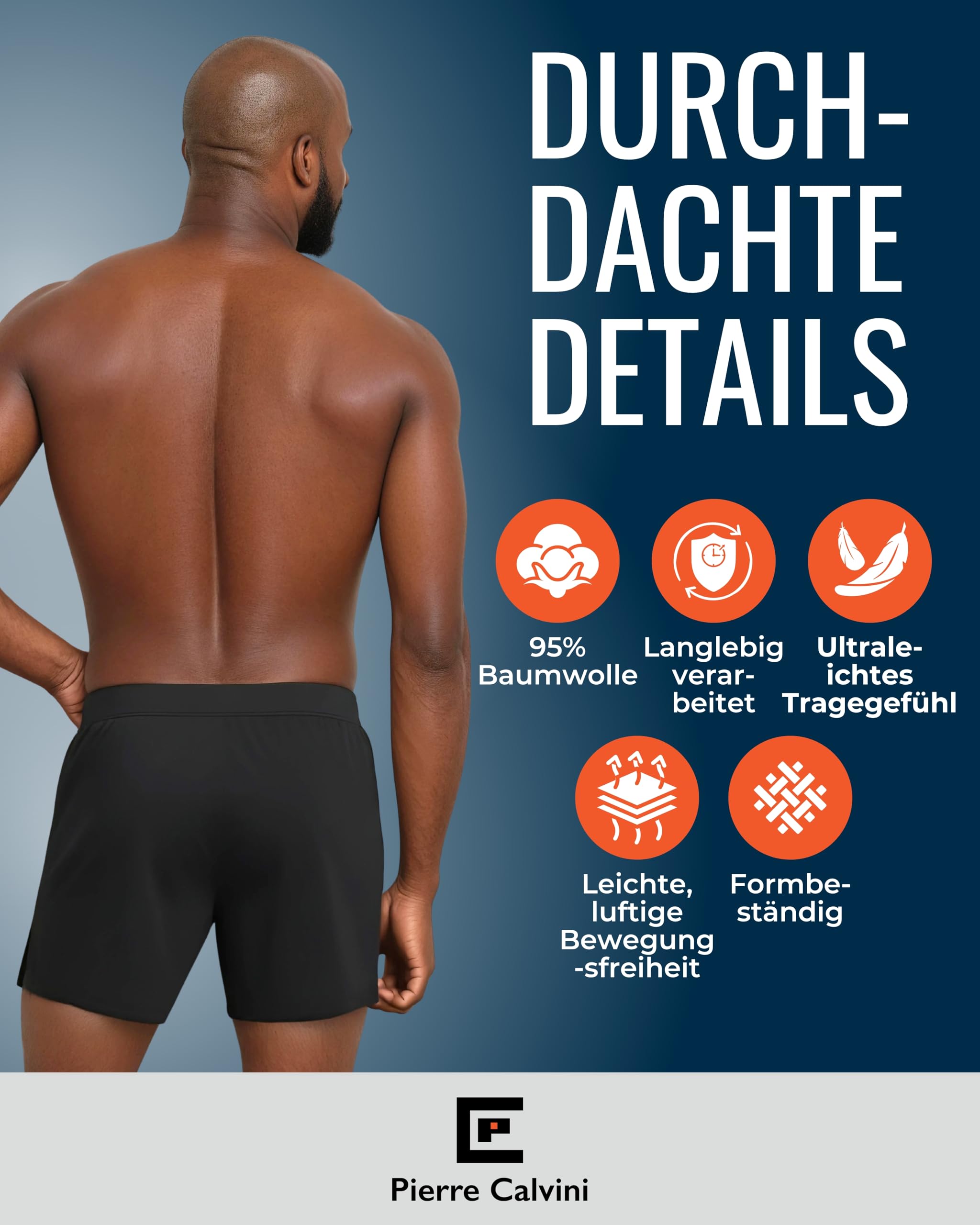 Pierre Calvini Herren Boxershorts weit geschnitten (3er/6er Pack) – 95% Baumwolle 5% Elastan, lockere Passform, atmungsaktiv & etikettenfrei, weiche Schlaf-Boxershorts