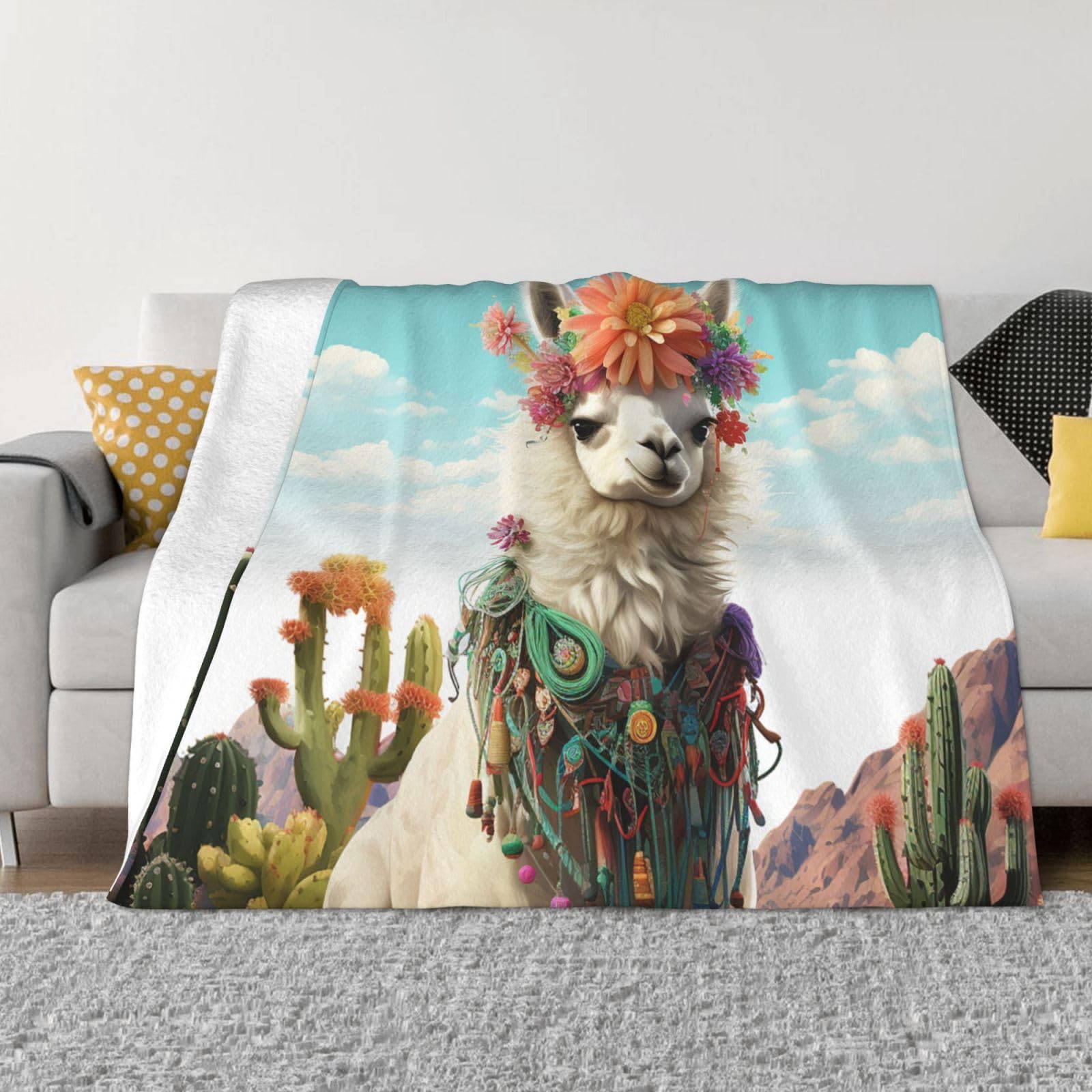Couverture polaire en flanelle haut de gamme au motif lama mexicain pour lit
