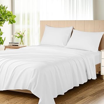 1200 Thread Count Cotton Sheets, 100% Egyptian Cotton Sheet for King Size Bed, Very Smooth Soft with 18" Deep Pocket Sheets 4-Pc Sets Pearl White, King