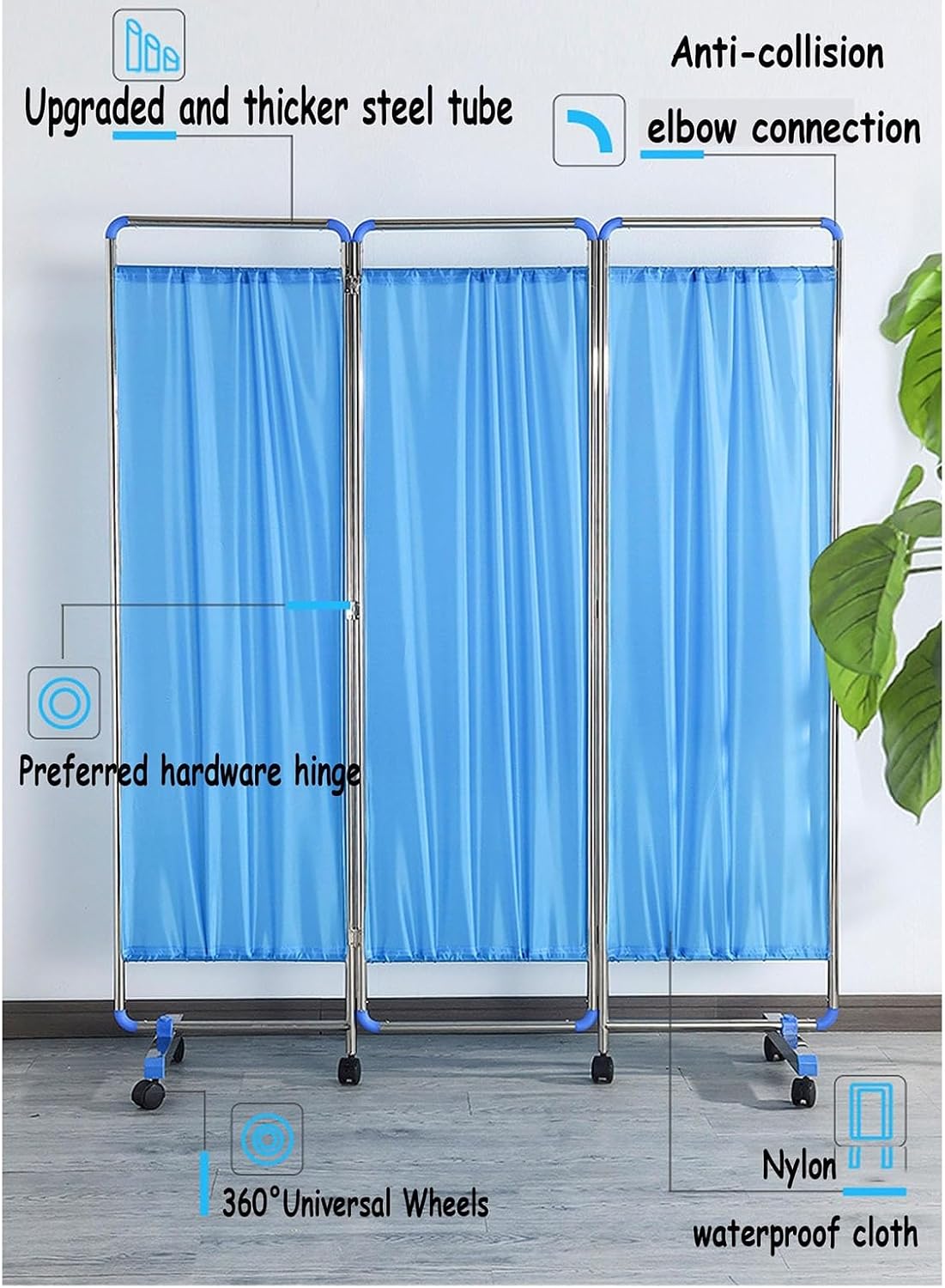 Medical Privacy Screen, Room Partition Screen, Foldable Mobile Room Partition, Suitable for Hospitals, Wards (White 5 Panel)