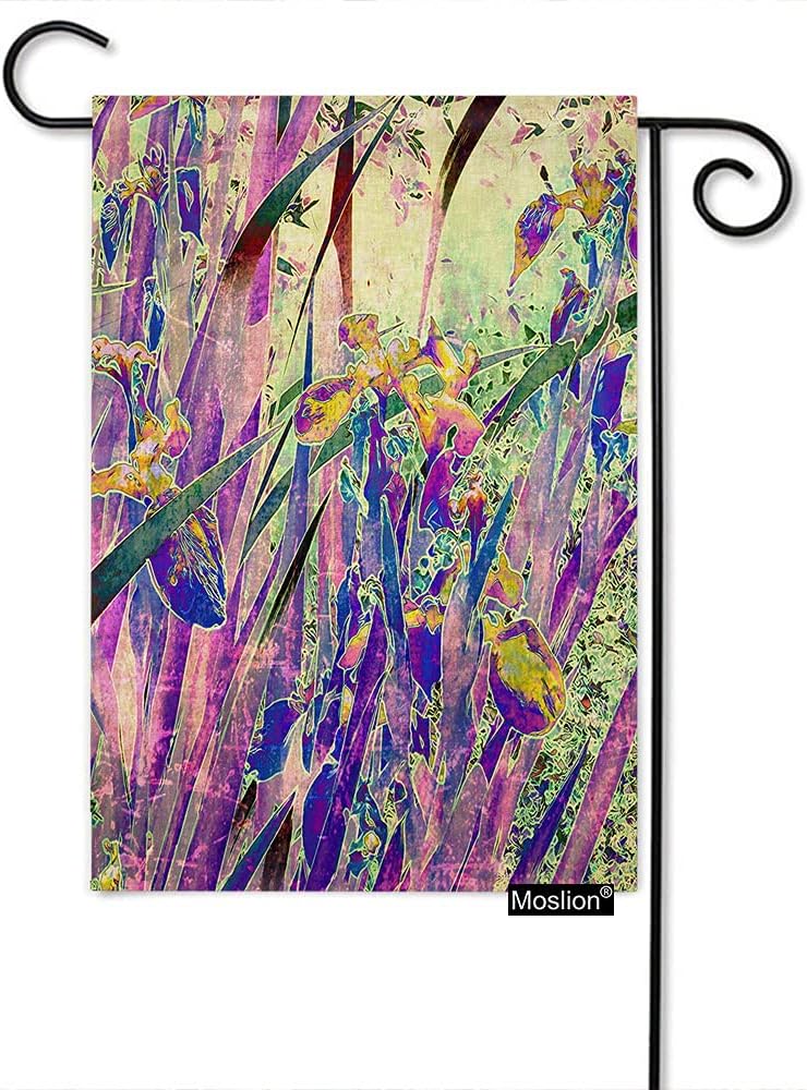 Moslion Floral Garden Flags Double Sided Vintage Art Nature Irises Flower Leaves Yard Flag 12.5x18 Inch Burlap Banners Home Decorative Outdoor Villa Black White