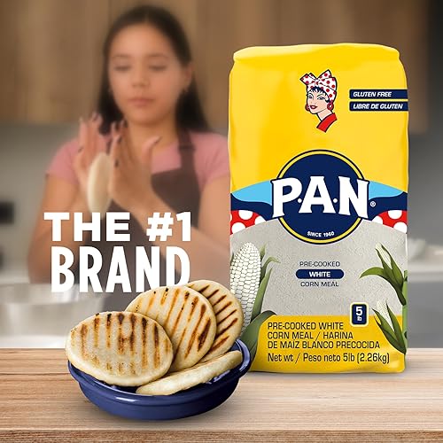 Vista 8 de P.A.N. White Corn Meal – Pre-cooked Gluten Free and Kosher Flour for Arepas (5 lb/Pack of 1)