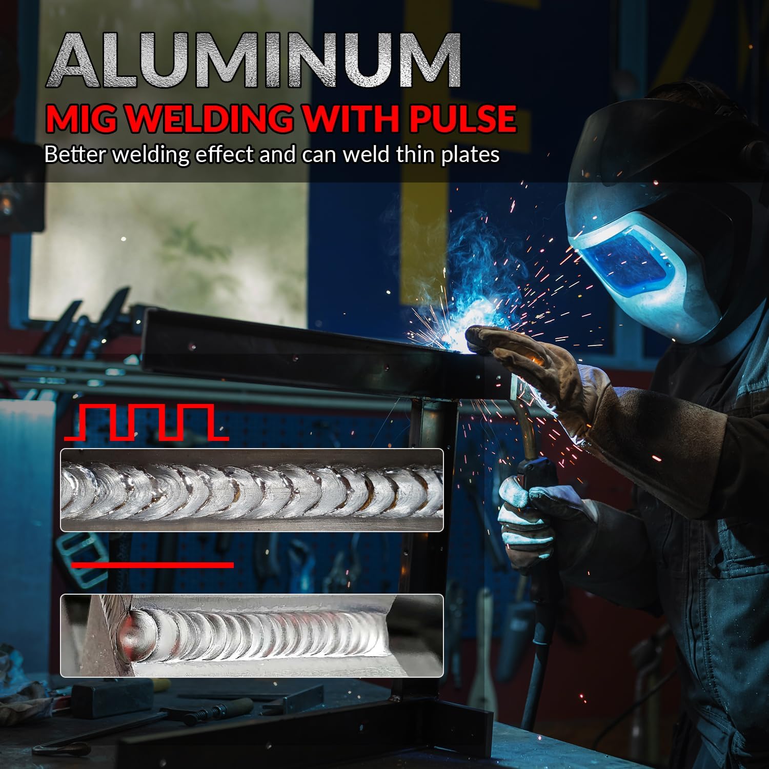 GUOZHI 8 IN 1 210A Aluminum Pulse Mig Welder & MIG Welding Gun Accessory Kit .030" Tip-Nozzle-Diffuser