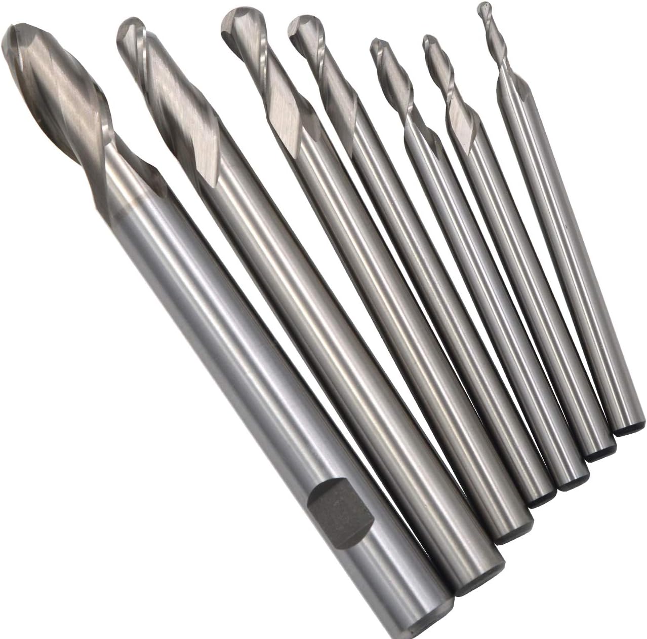 Wokesi Pack of 7Pcs,3 4 5 6 8 10 12mmBlade Diameter,High Speed Steel (M2AI),Full Grinded,Ball Nose End Mill Cutter CNC Router Bits