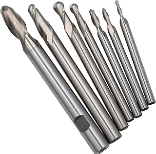 Wokesi Pack of 7Pcs,3 4 5 6 8 10 12mmBlade Diameter,High Speed Steel (M2AI),Full Grinded,Ball Nose End Mill Cutter CNC Router Bits