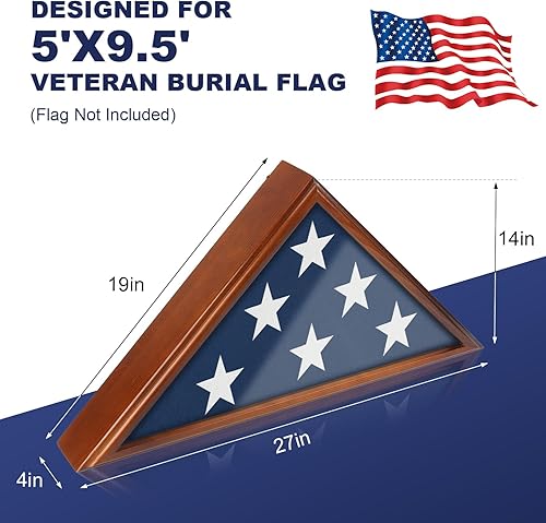 Miniatura 4 de Vitrina para bandera de entierro, caja de exhibición de bandera militar de madera de 9.5 x 5 pies para pared o mesa, soporte para bandera
