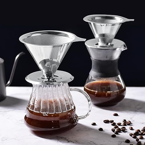 Miniatura 7 de MOSHOU Verter sobre el gotero de café, filtro de café de goteo lento de acero inoxidable, cono de metal, filtro de café reutilizable sin papel de