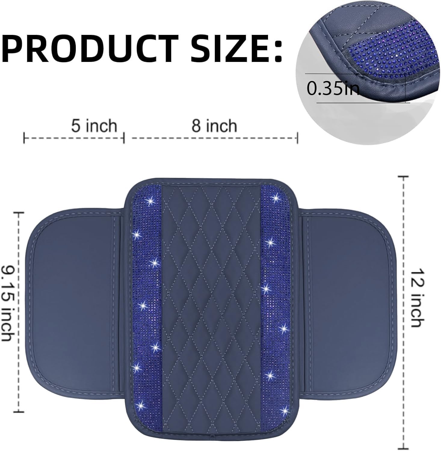 NBTEPEM Bling Blue Car Center Console Cover, Leather Car Arm Rest Cover Cushion with 2 Storage Bags, Middle Console Cover Universal Armrest Protector Pads, Bling Accessories for Most Vehicles image 2