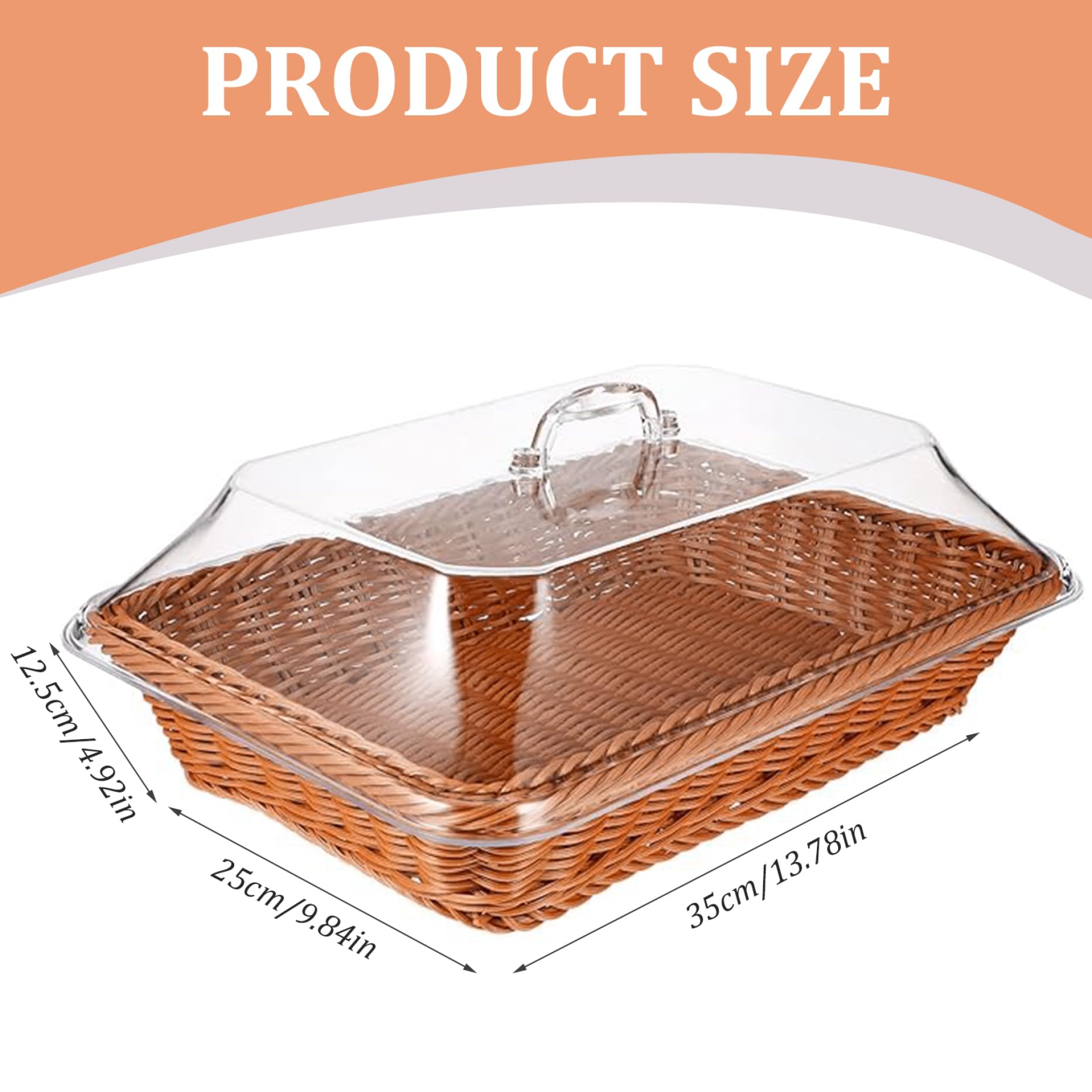 13.78x9.84x4.9 pulgadas de canasta de mimbre con tapa, cesta de ratán rectangular, tejida para servir pan, frutas, verduras