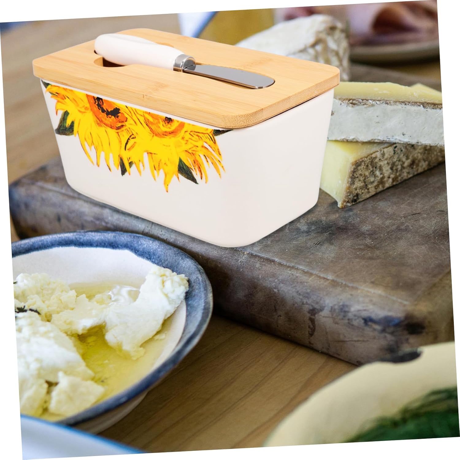 Butter Tray Lid Porcelain Butter Box for Kitchen Cheese Keeper Creamer Container