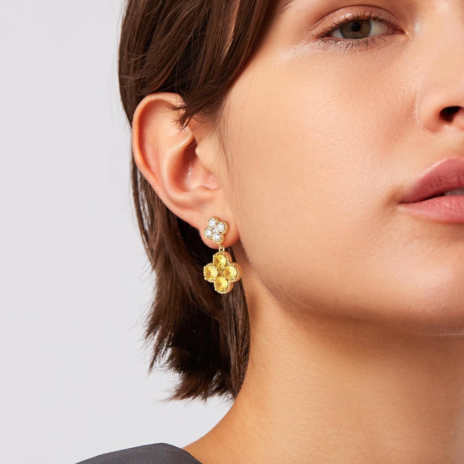 MTMY Dangle Earrings for Women 14K Gold Plated Four Leaf Clover Dangling Drop Birthstone Stud Earrings Trendy Flower Birthstone Jewelry Birthday Gifts - Image 5