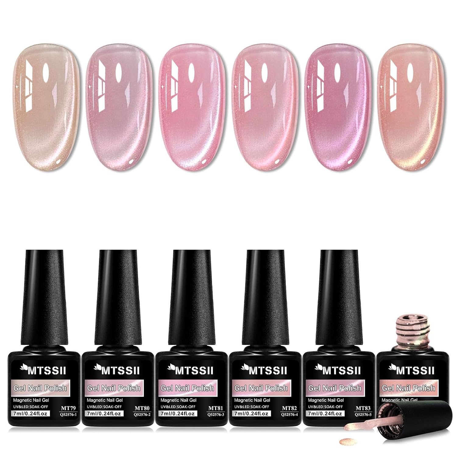 MTSSII Holographic Glass Jelly Cat Eye Gel Polish Set 6 Colors with Magnet
