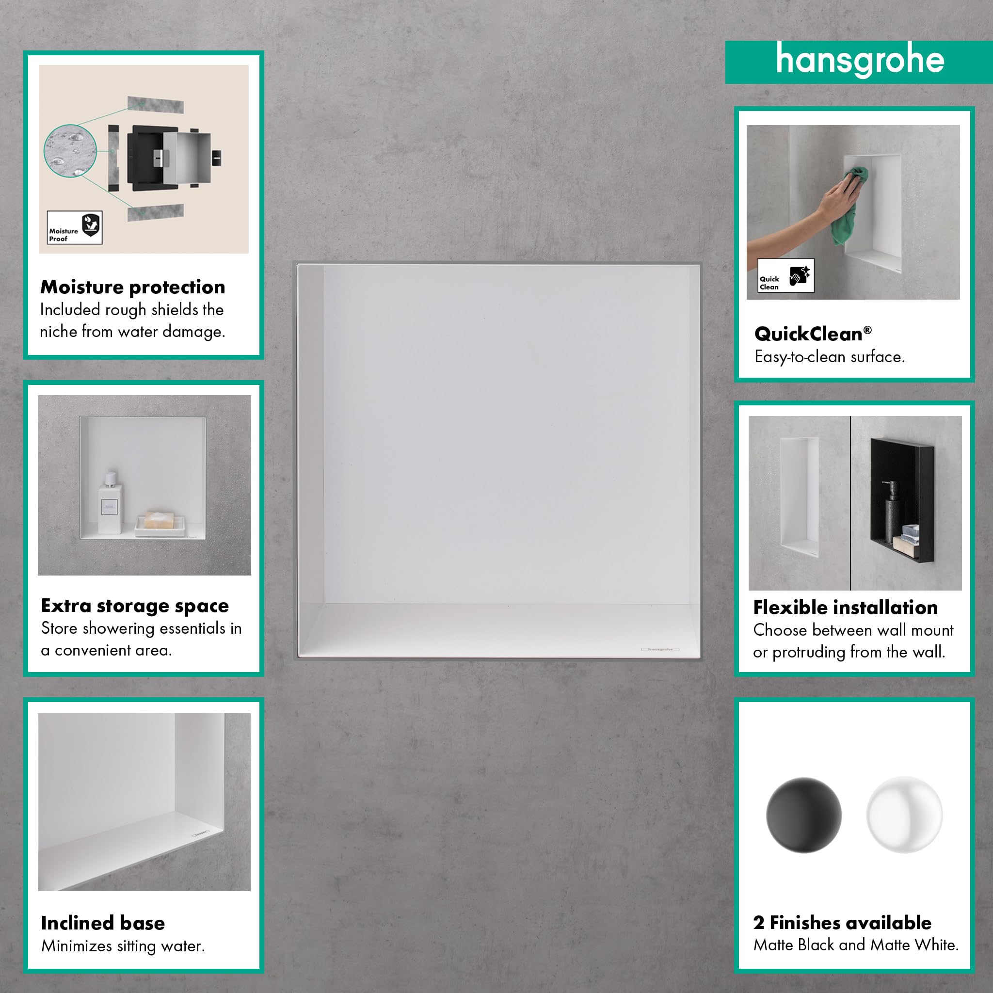 hansgrohe XtraStoris Minimalistic Recessed Wall Niche with Open Frame 12