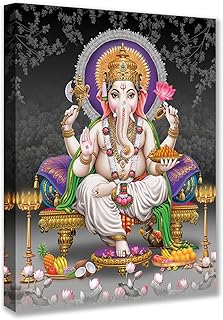 Tucocoo Lord Ganesha Paintings for Living Room Elephant God Pictures 1 Panel Canvas Hindu Temple Wall Art Contemporary Artwork Home Decor Wooden Framed Ready to Hang Posters and Prints 12"x16"