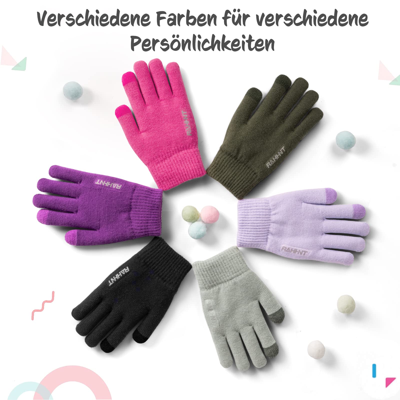 Rahhint Unisex Kinder Handschuhe Winter für Jungen Mädchen Thermohandschuhe Touchscreen Winterhandschuhe Warme Wollstrickhandschuhe mit Fleecefutter 3-15 Jahre