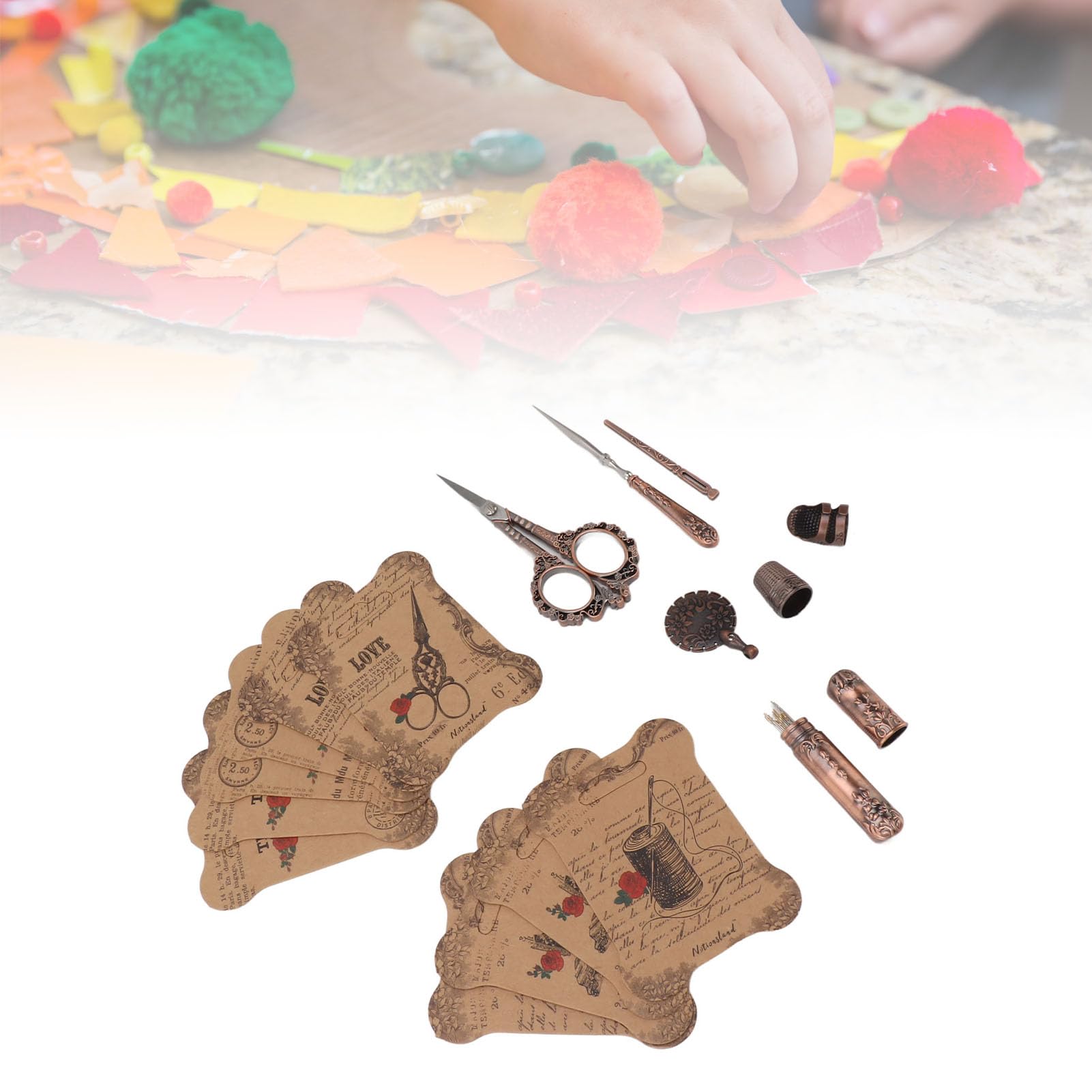Vintage-Stickschere-Set im europäischen Stil, Nähset aus Edelstahl im antiken Look mit Holzkasten, 7-teiliges Bastelschere-Werkzeugset für Stickerei, Stricken und Handarbeiten (Bronze)