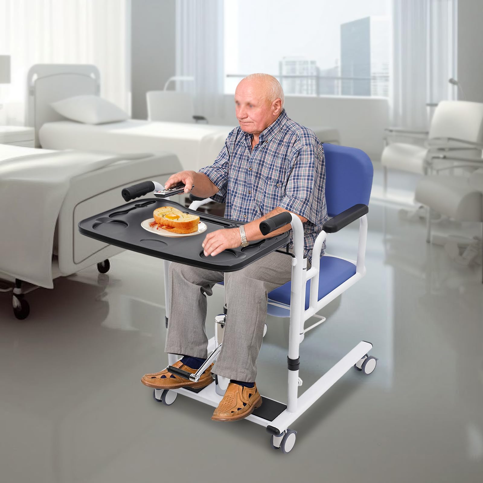 Silla de transferencia hidráulica para pacientes con ruedas y función de aseo, ayuda de transferencia, silla de ruedas, altura regulable hasta 150 kg