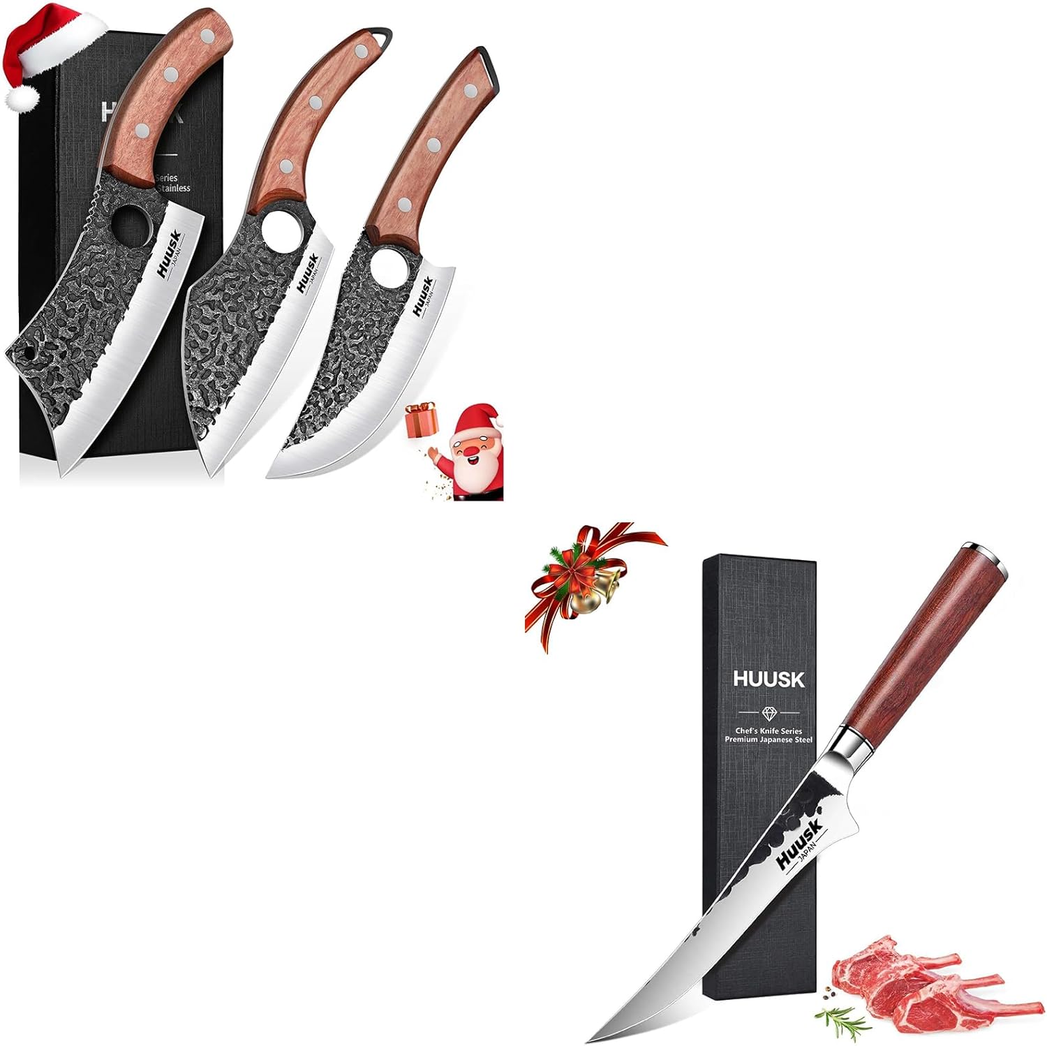 Huusk Butcher Knife Set of 3 with 6" Boning Knife