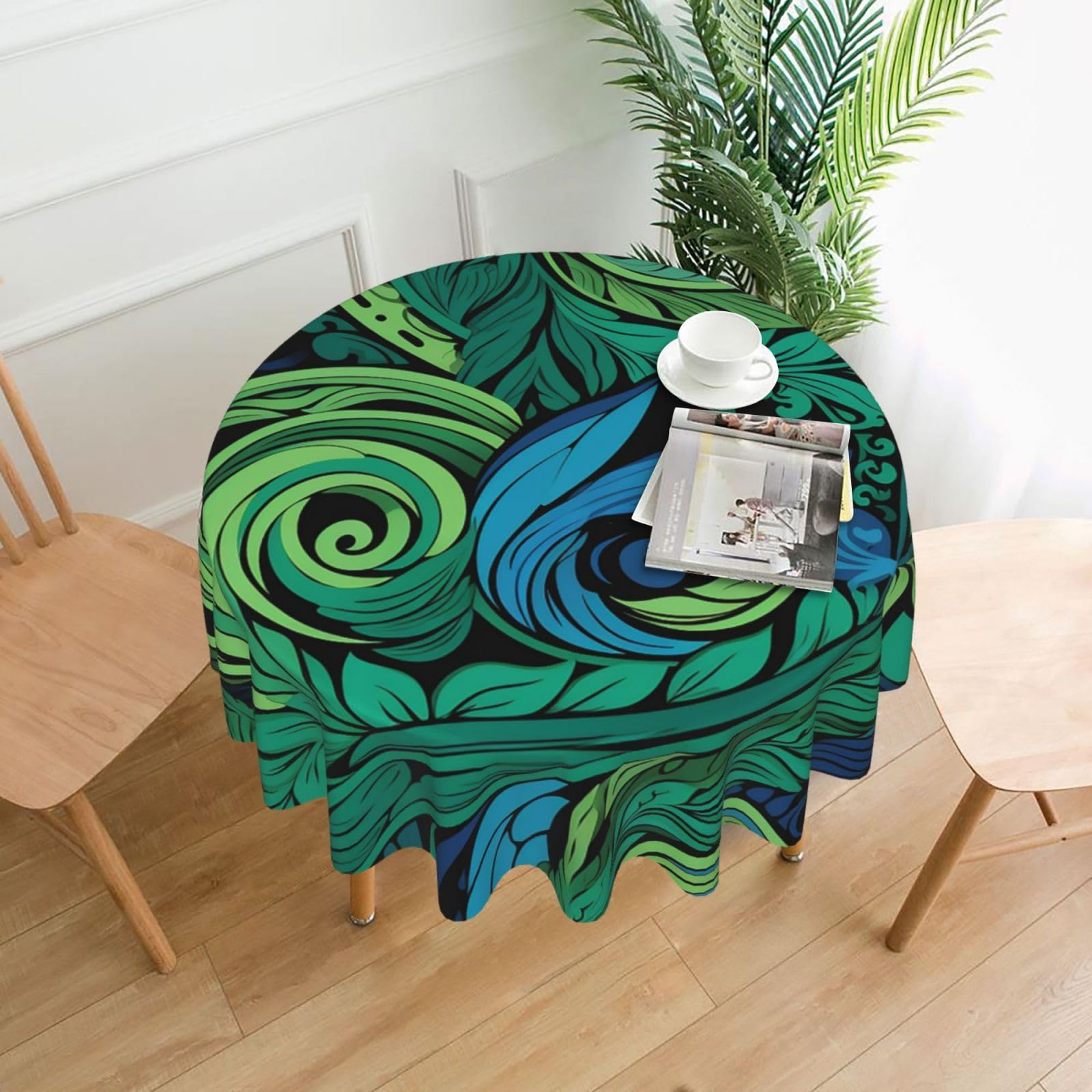 Nappe ronde imperméable verte et bleue de 152 cm pour table de cuisine