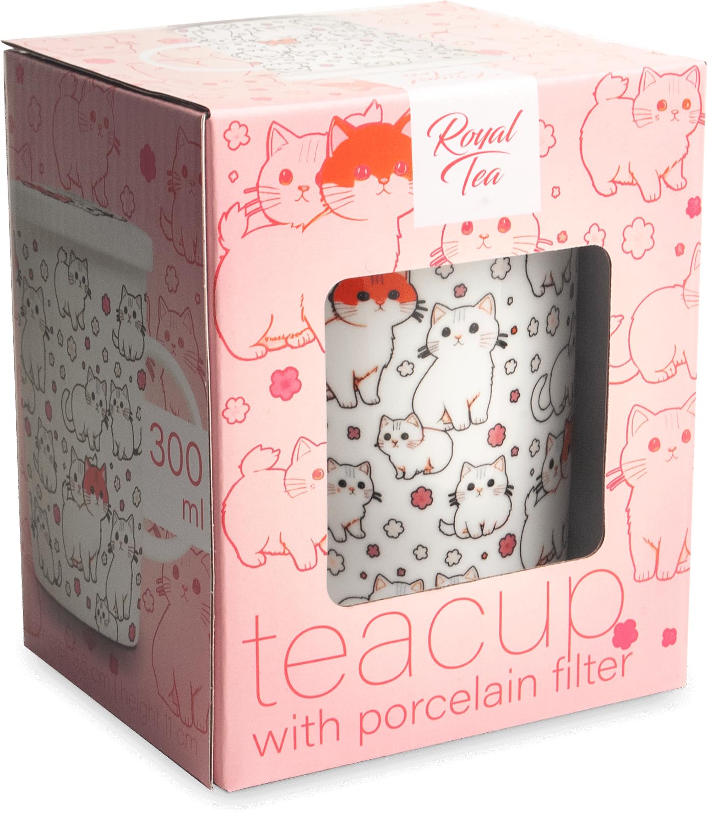Living with tea - Taza de té con filtro - Gatos - 300 ml - 3 piezas - Porcelana - Set - 3 piezas